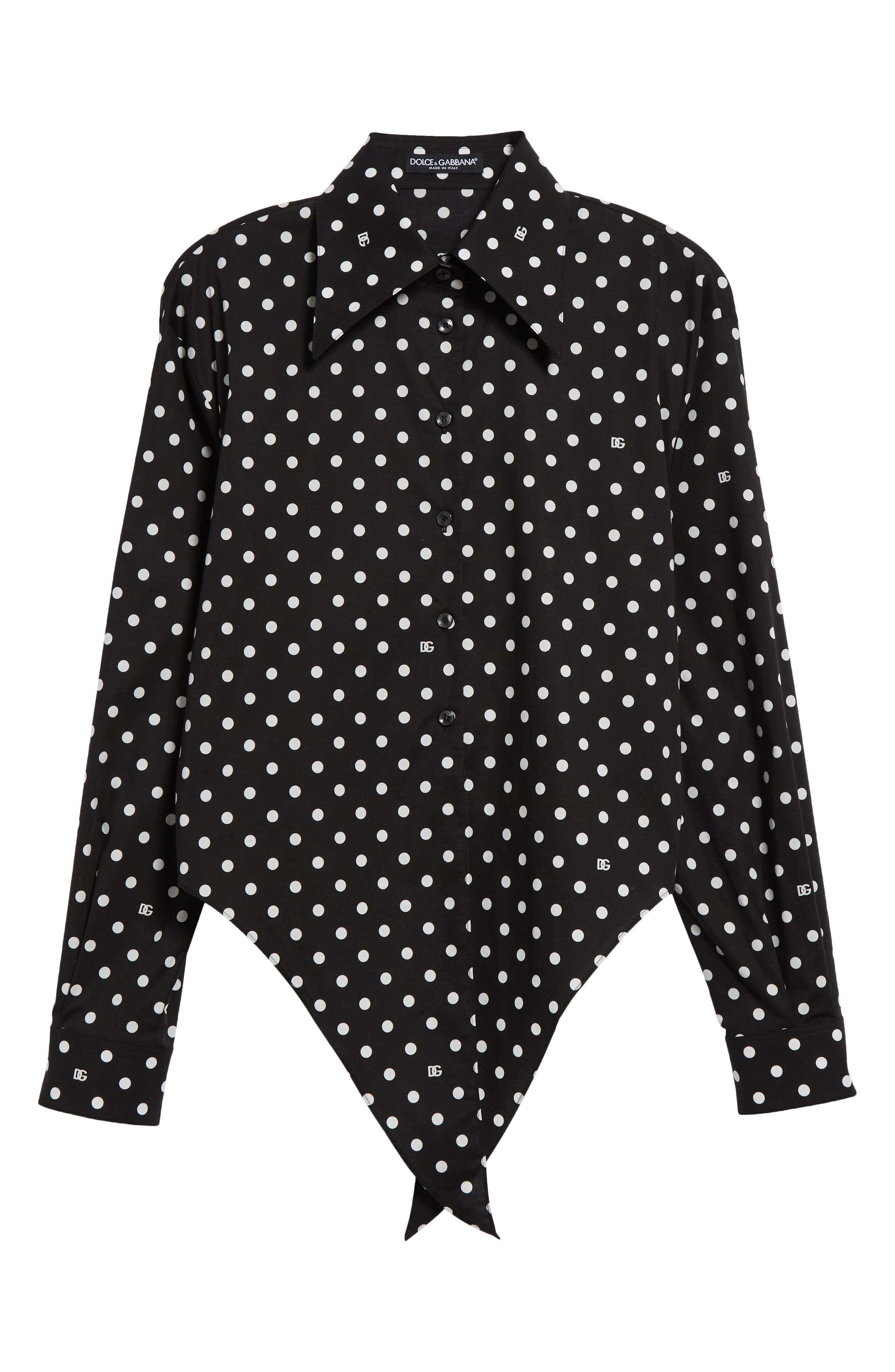Dolce&Gabbana Polka Dot Long Sleeve Button-Up Crop Shirt in Hnzqw Pois Picc 0 8 F.nero at Nordstrom - 6