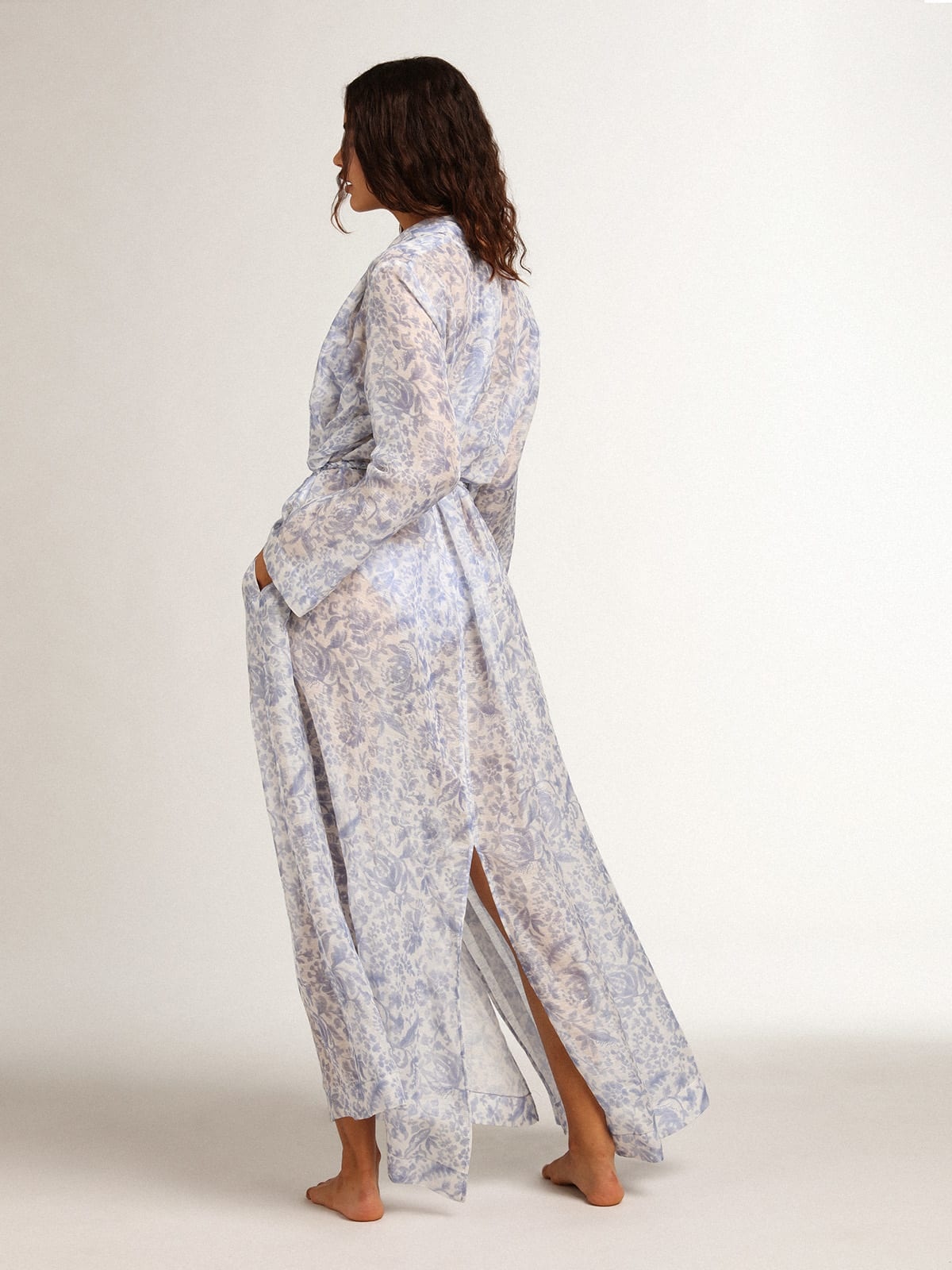 Resort Collection linen blend kaftan dress with Mediterranean blue print - 4