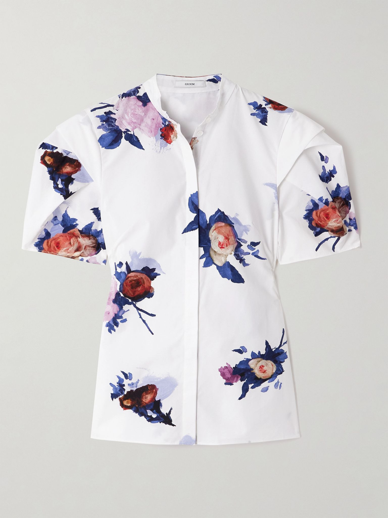 Floral-print cotton-poplin blouse White - 1