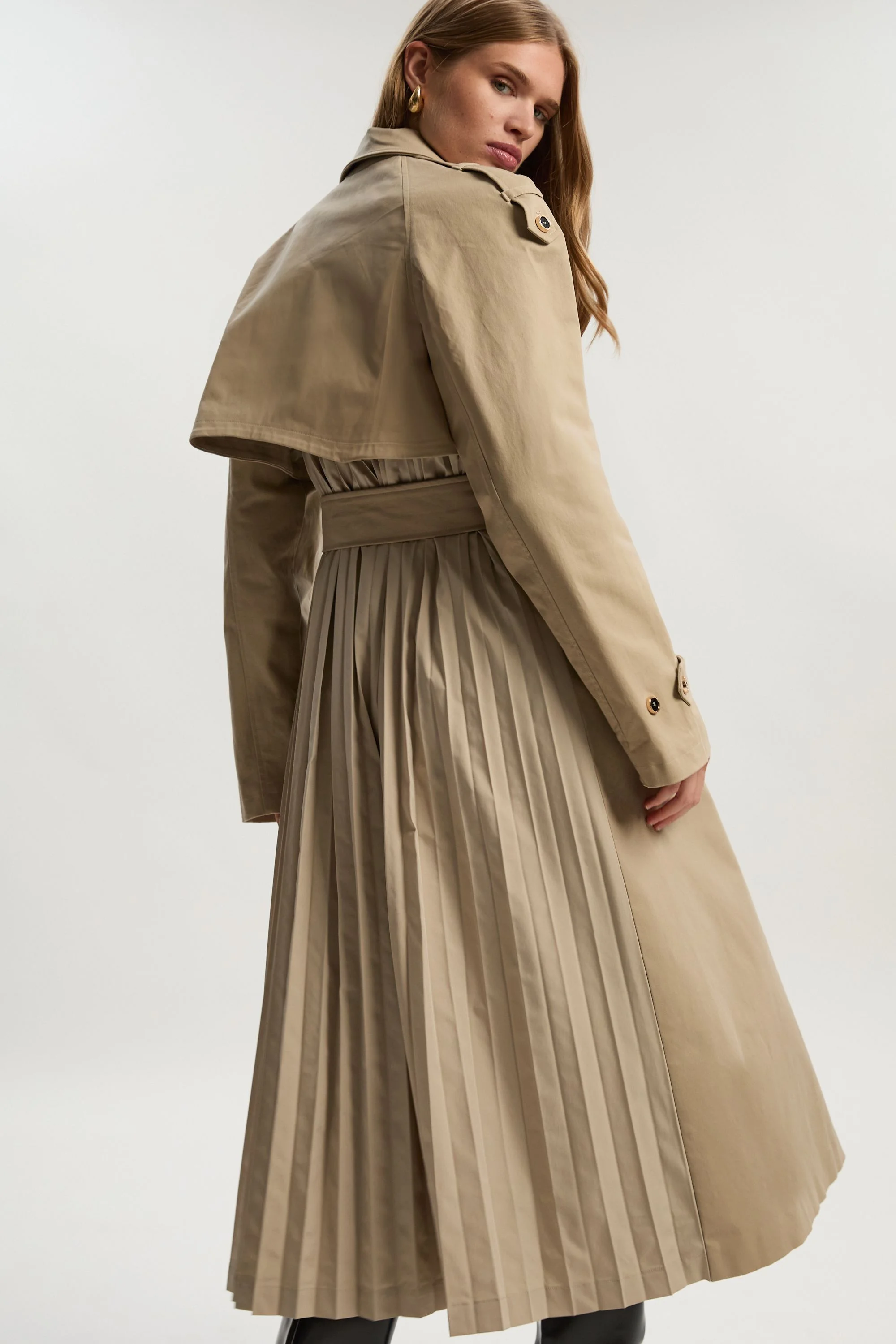 Pleated Back Trench Coat - 1