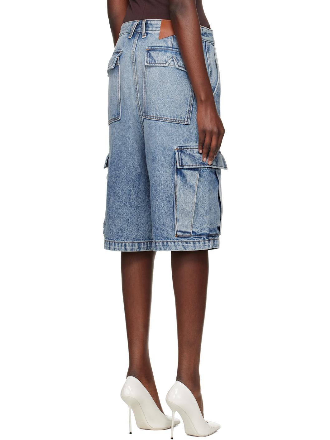 Blue Baggy Denim Cargo Shorts - 3