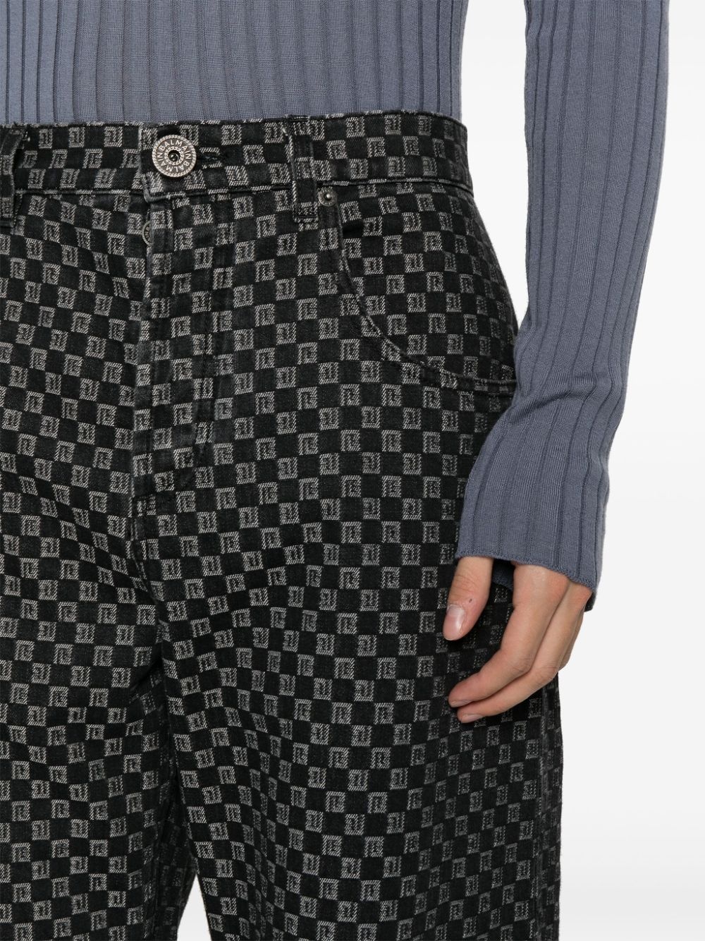 monogram-pattern long-length wide-leg jeans - 5