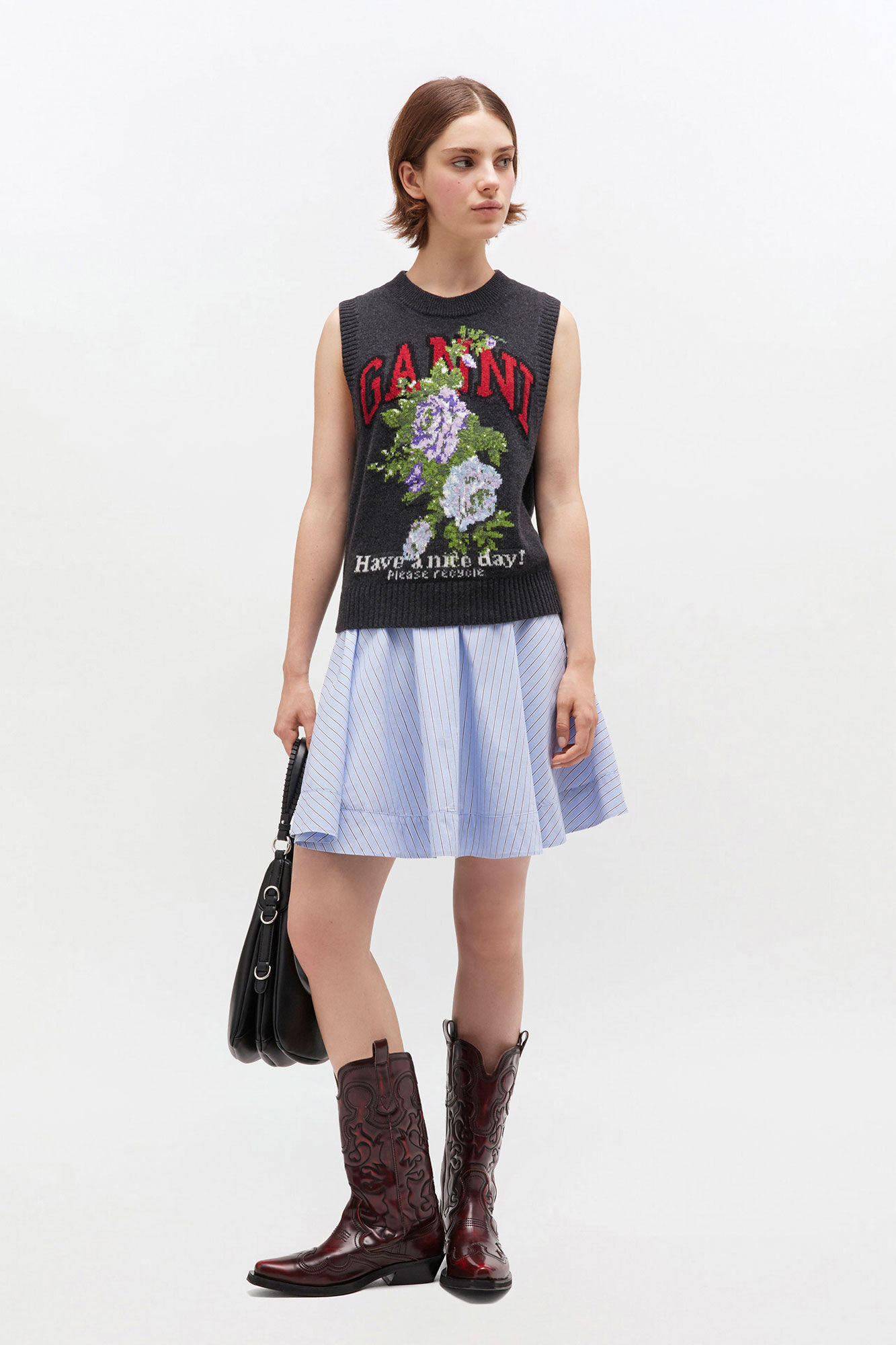 DARK GREY ROSE WOOL VEST - 3