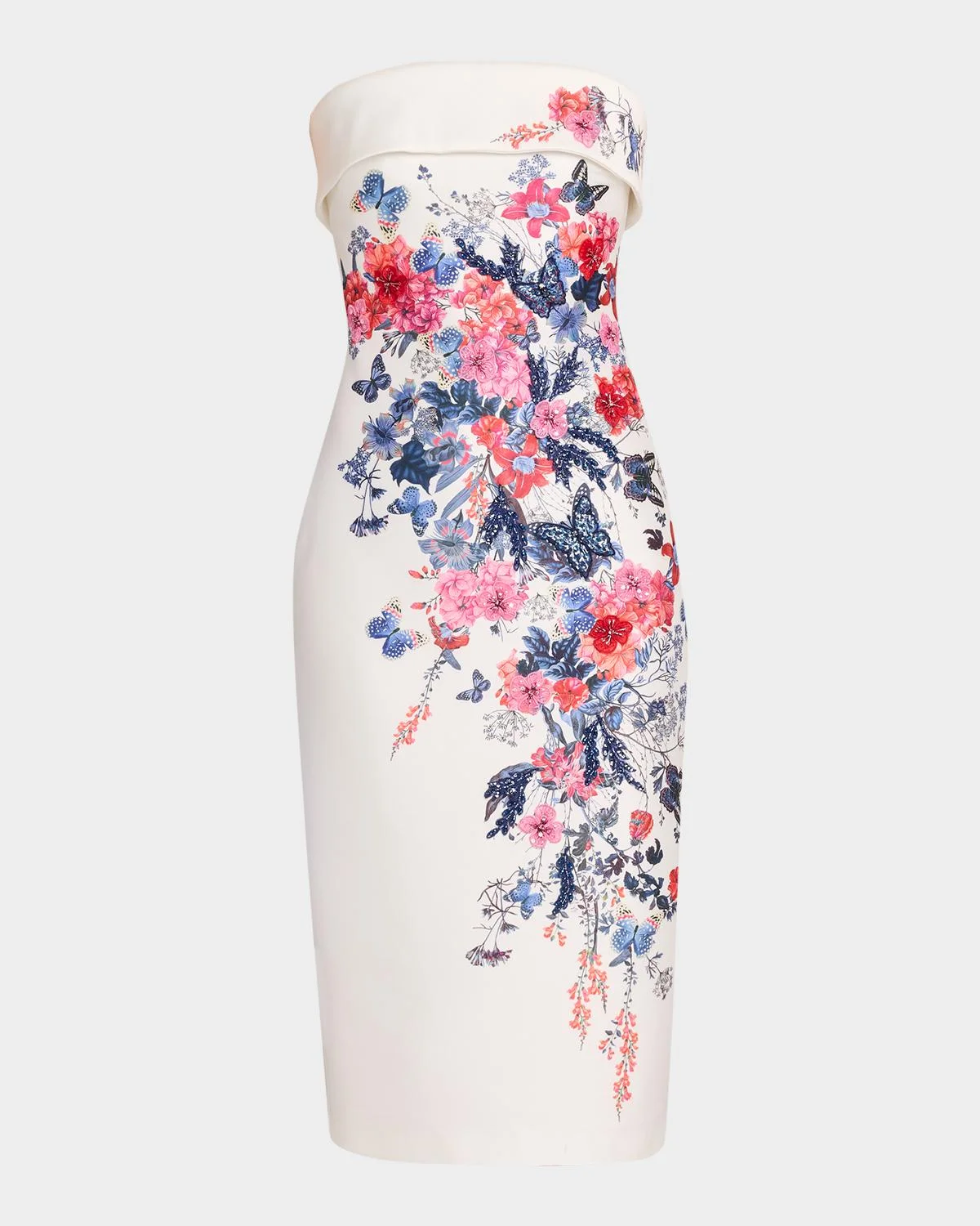 Strapless Floral Placement Midi Sheath Dress - 1