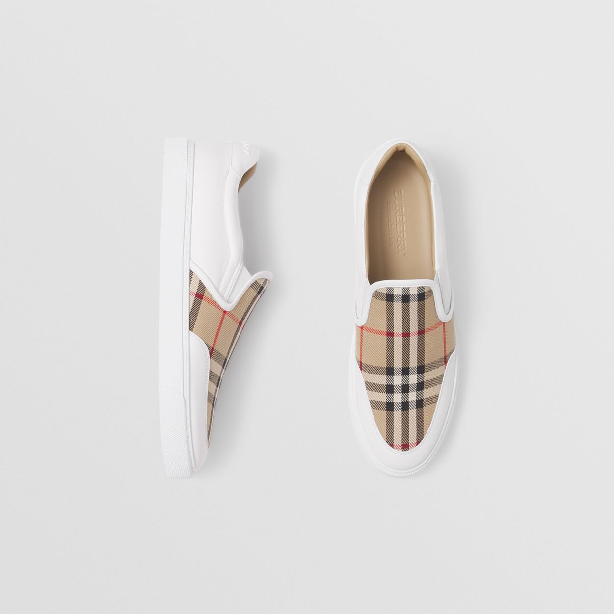 Leather and Vintage Check Slip-on Sneakers - 6