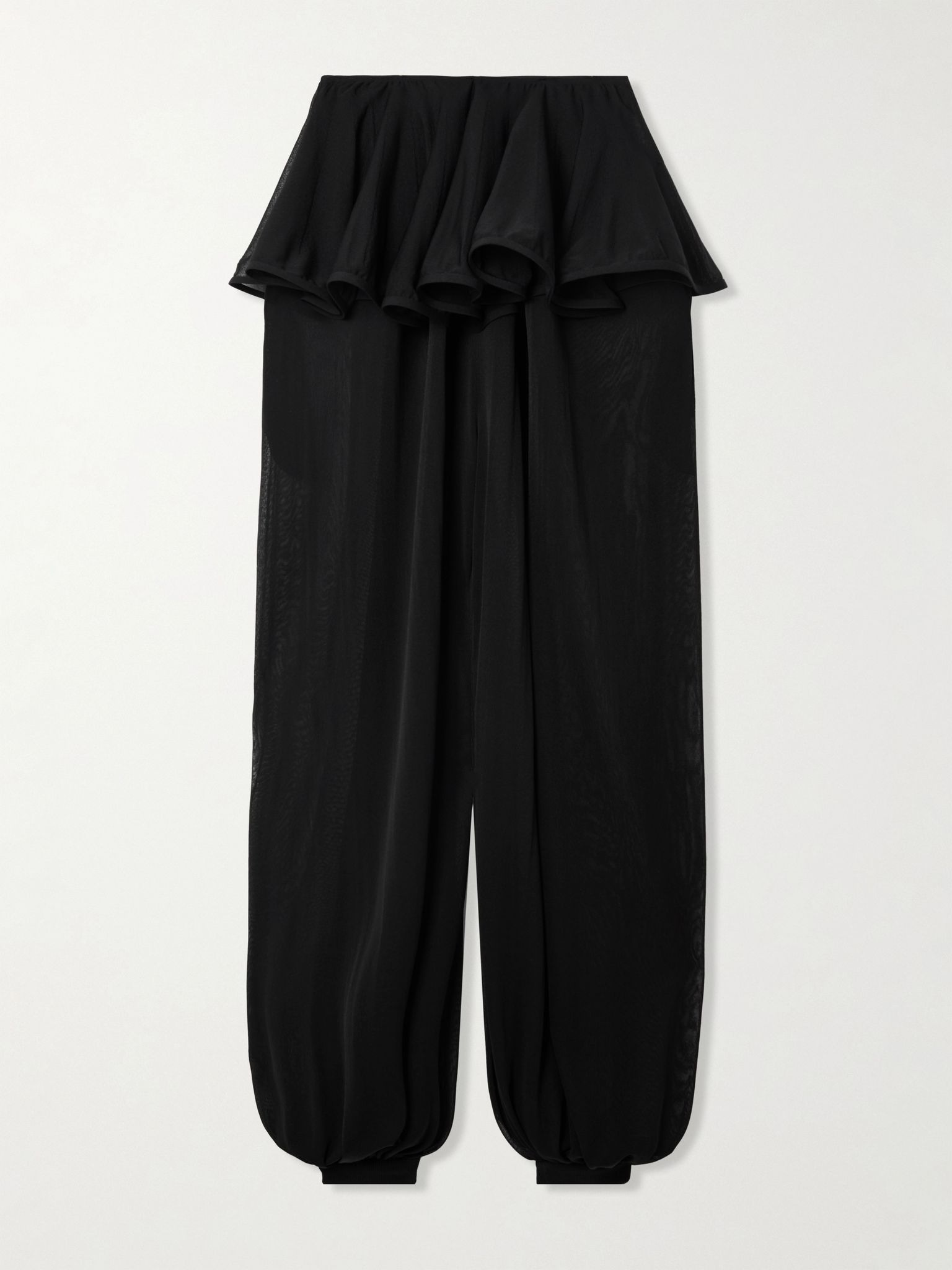 Pleated georgette peplum tapered pants Black - 1