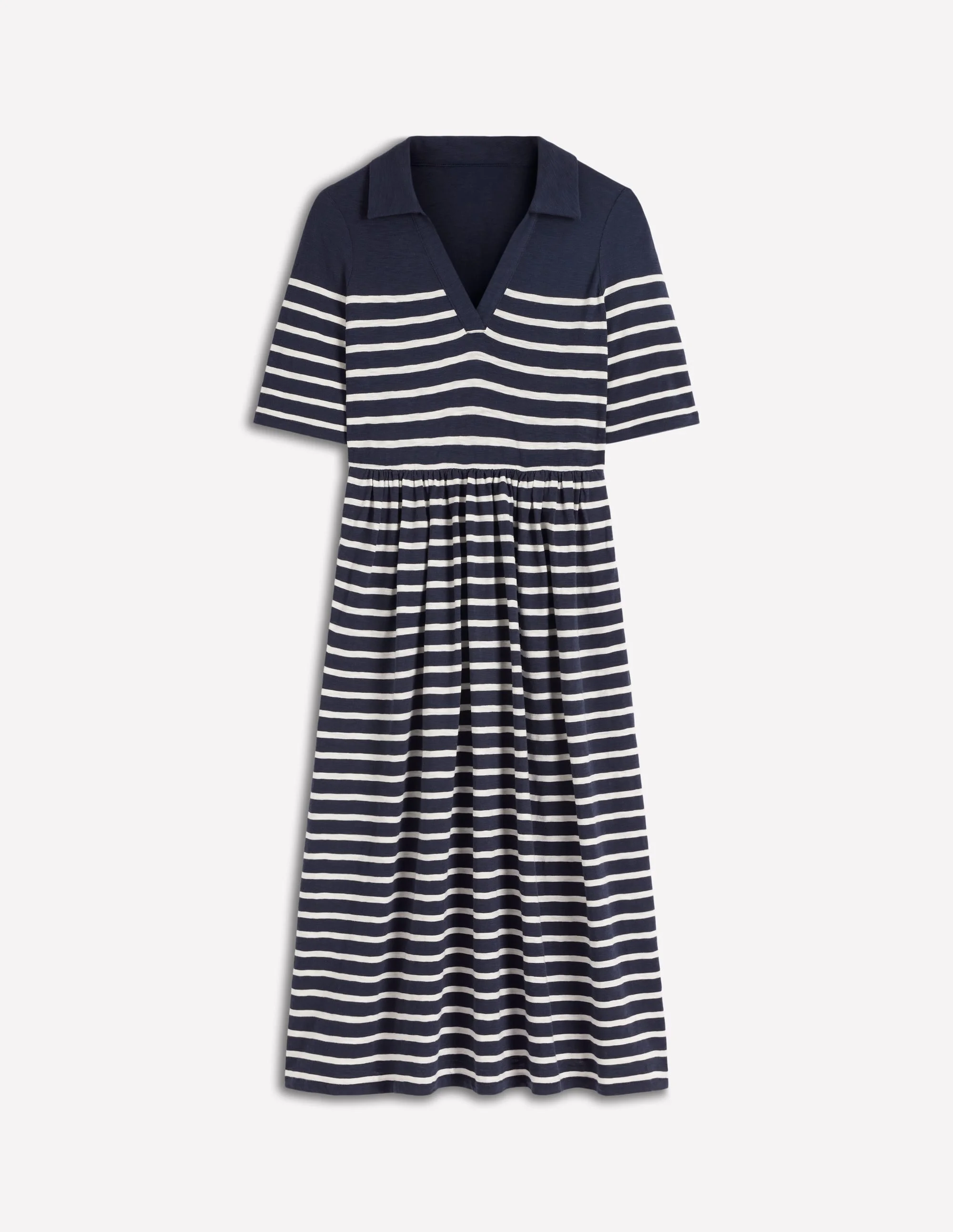 Aria Collared Jersey Dress-Navy, Ivory Stripe - 1