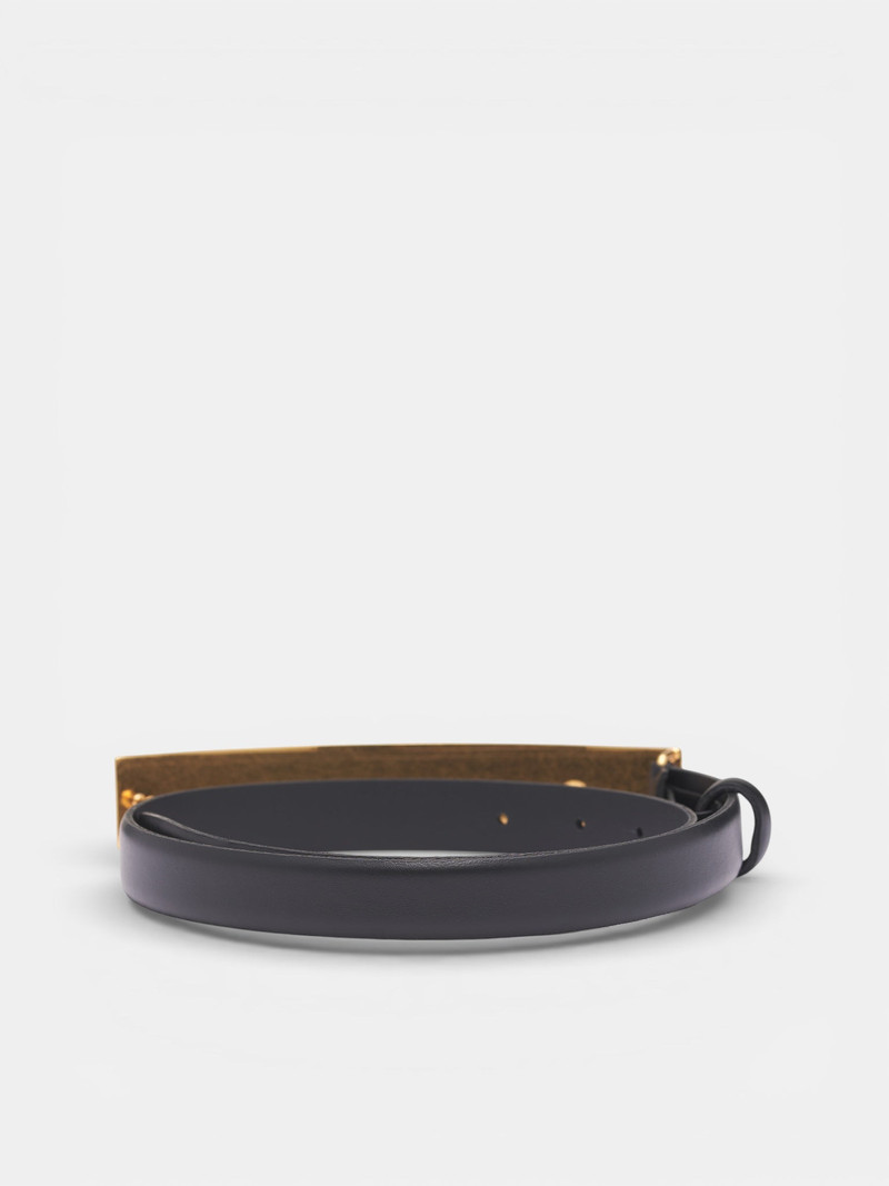 MUGLER Black Leather Rectangular Buckle Belt outlook