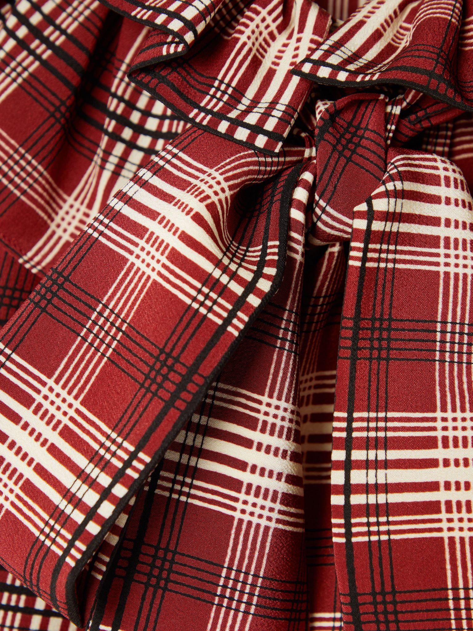 Pussy-bow ruched checked silk blouse Red - 5