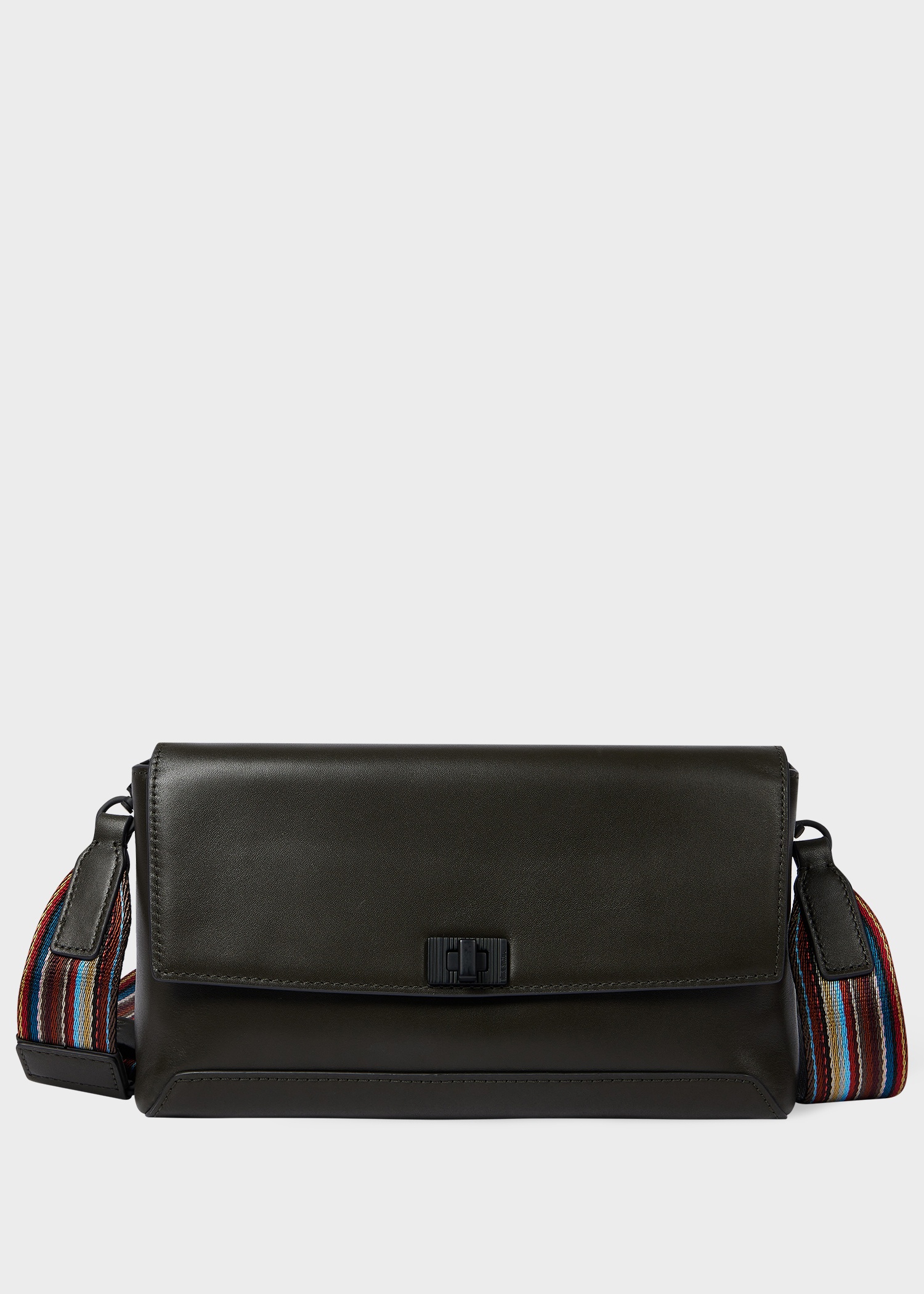 Dark Green Leather 'Signature Stripe' Strap Cross Body Bag - 1