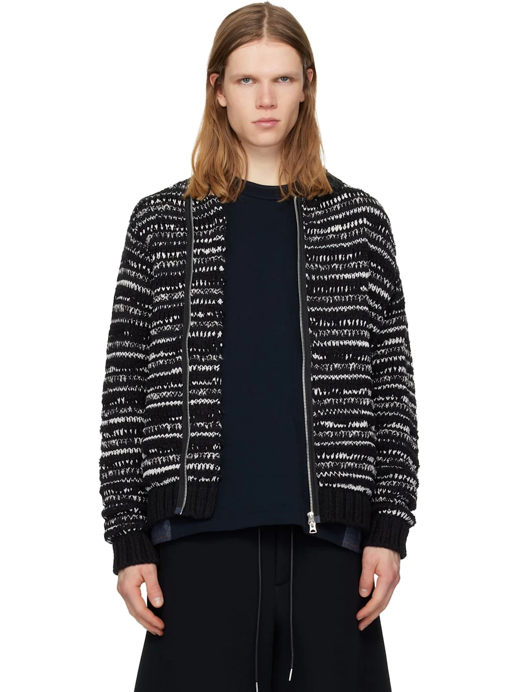 Black & White Mix Knit Blouson Cardigan - 1
