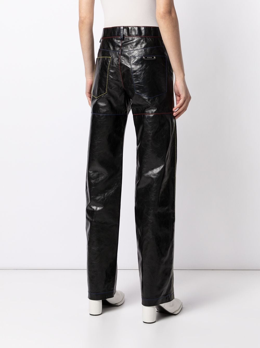 contrast-stitching leather trousers - 7