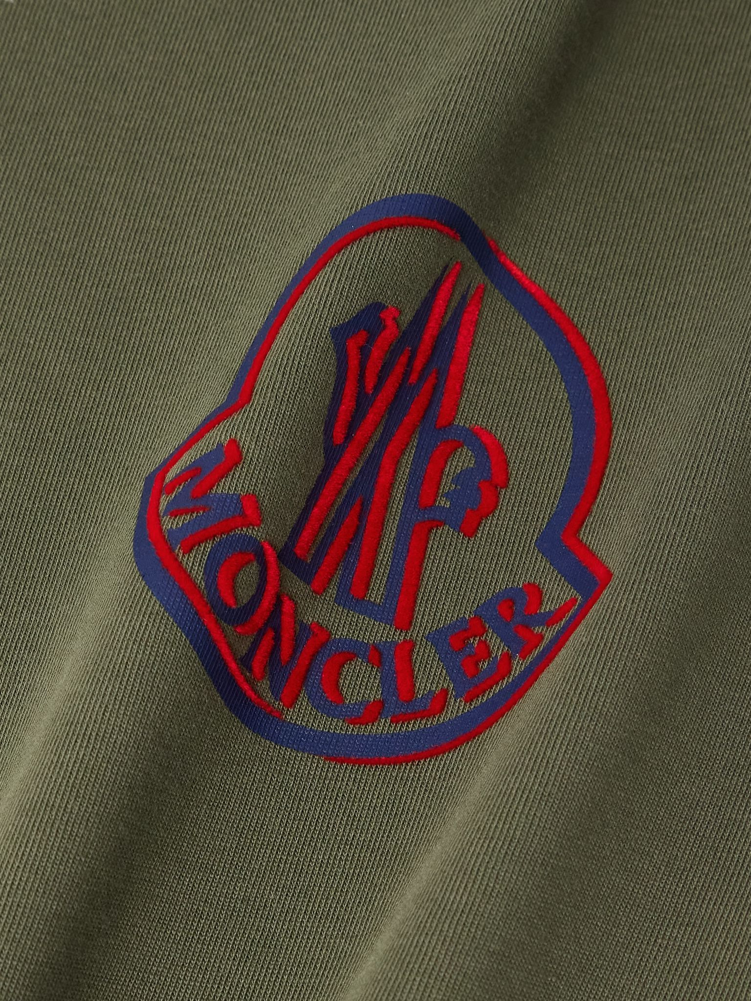 Logo-Flocked Appliquéd Cotton-Jersey T-Shirt Green - 4