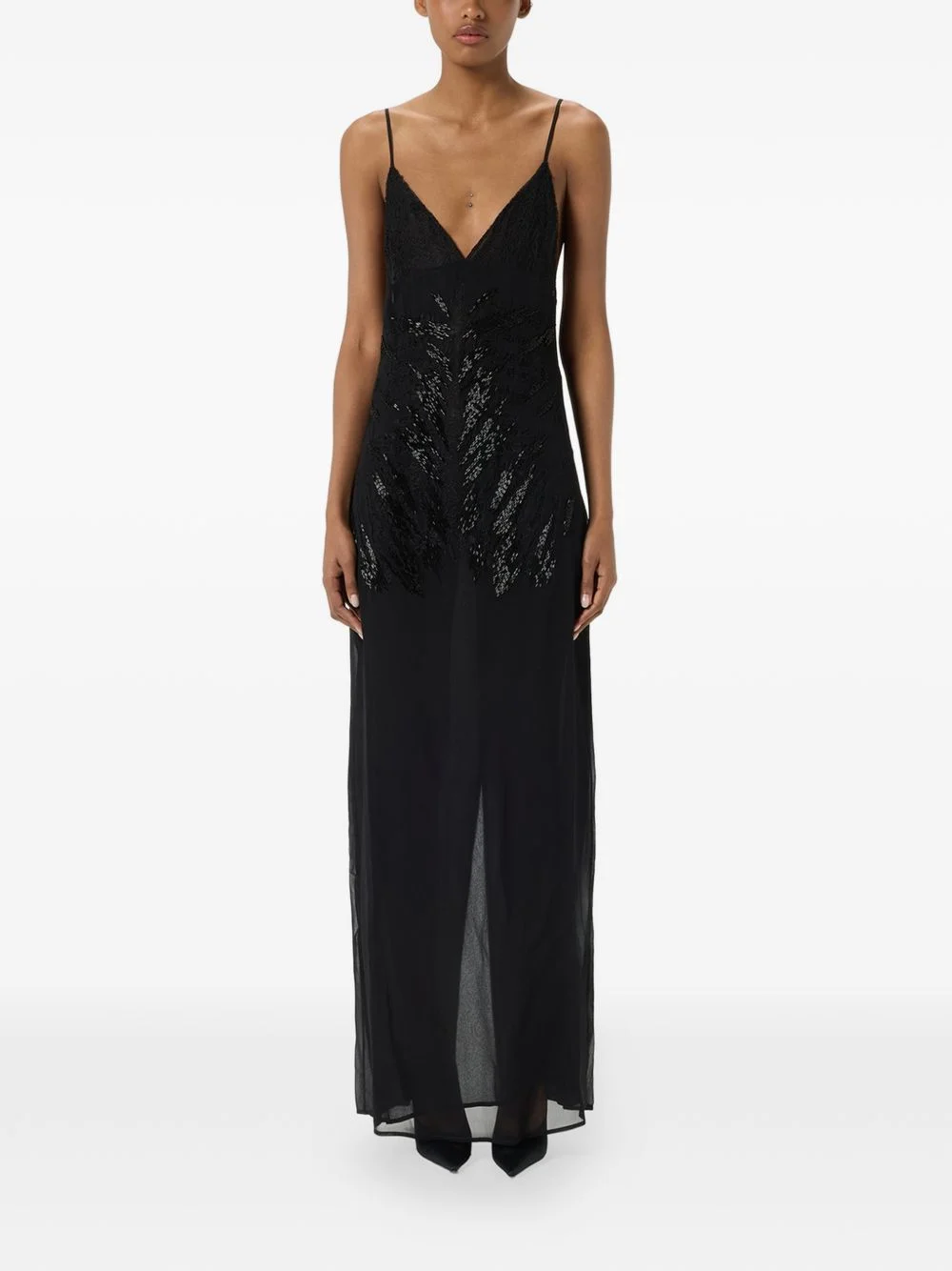 Georgette lace embroidered dress - 1