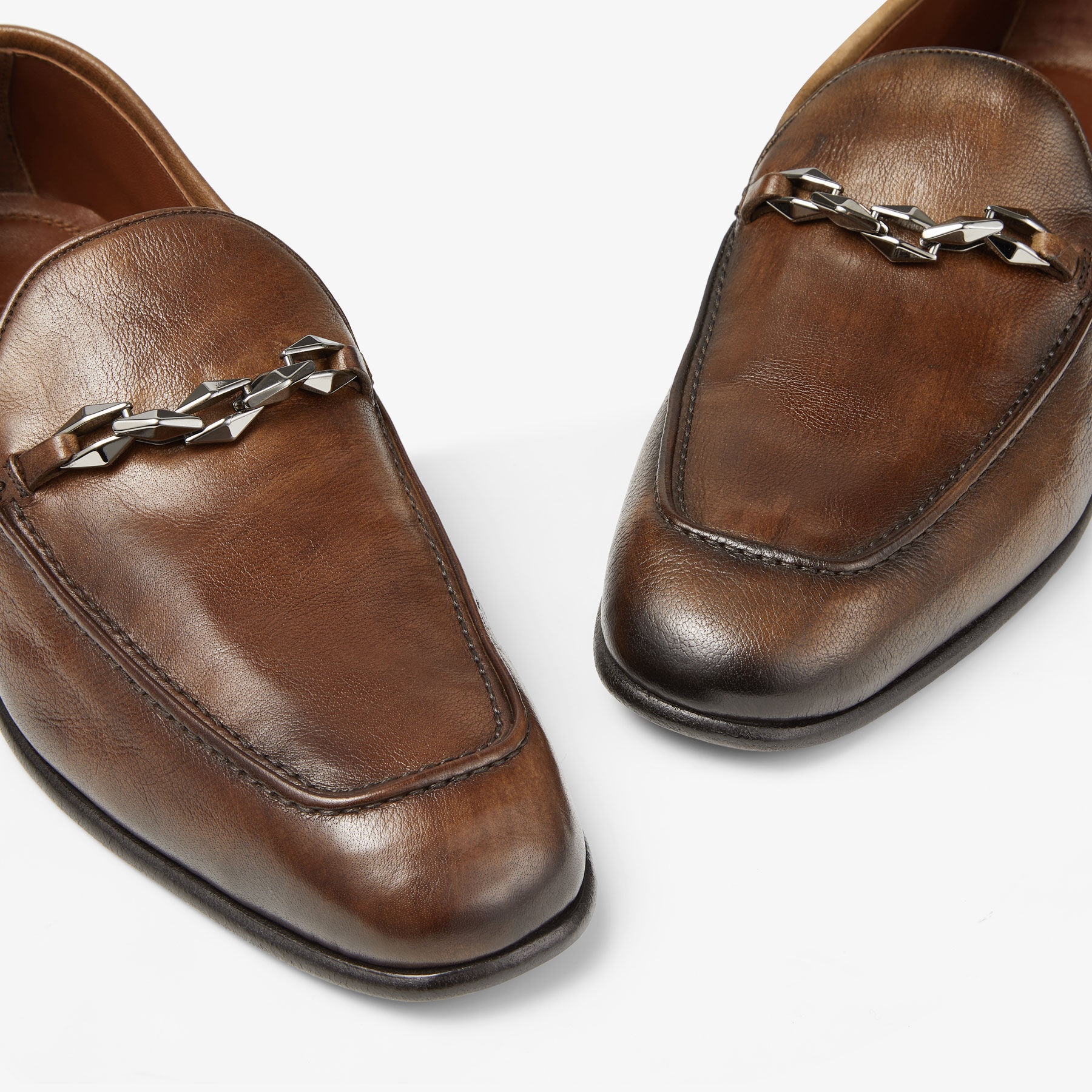 Maarti Reverse
Dark Tan Buffalo Leather Loafers with Chain Embellishment - 3