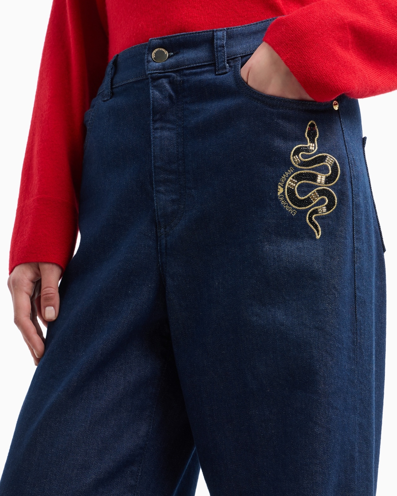 J4B MEDIUM-HIGH WAIST AND STRAIGHT-LEG DENIM JEANS WITH EMBROIDERY - 5