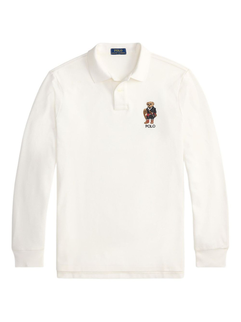 bear-embroidered long-sleeve polo shirt 1
