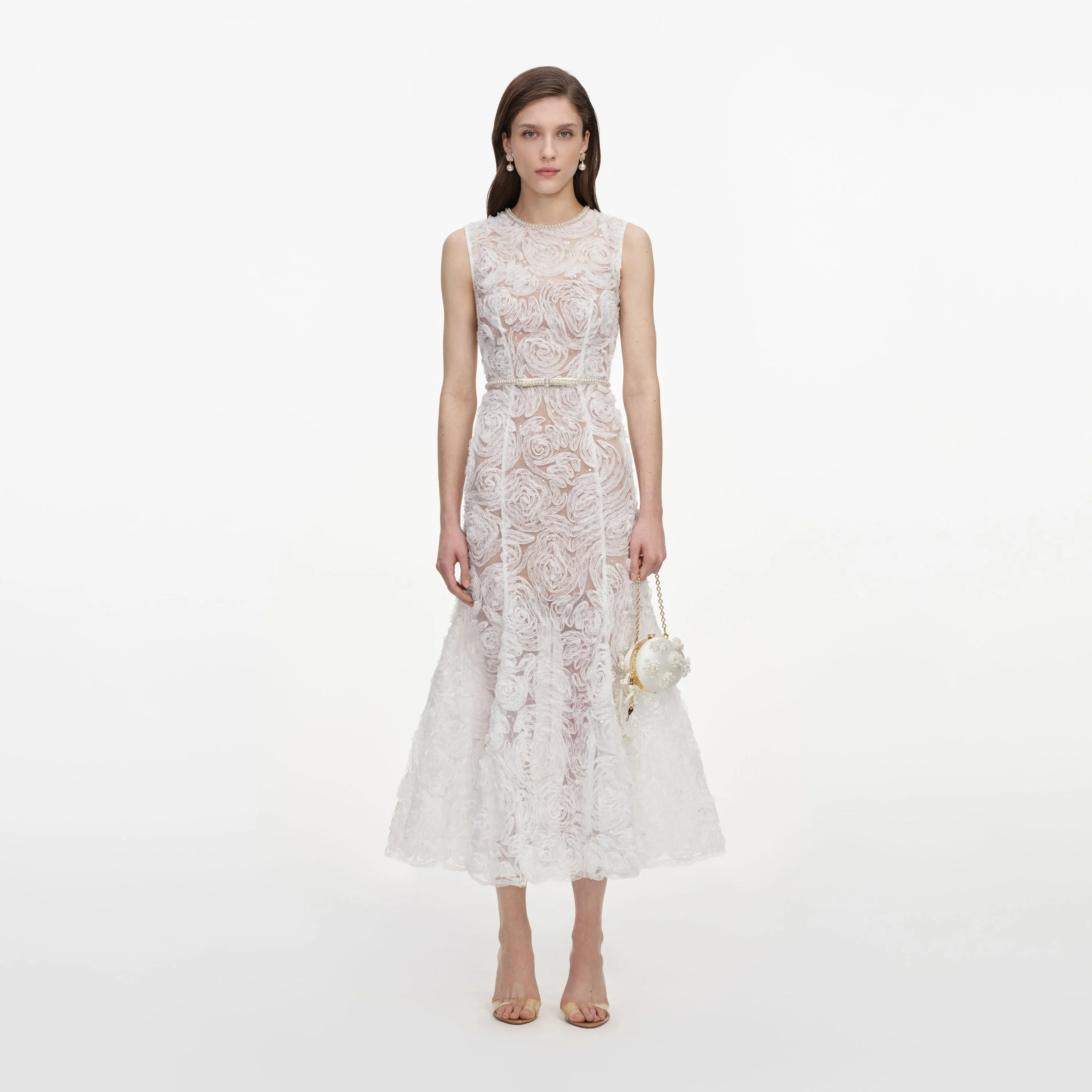 White Tulle Lace Midi Dress - 1
