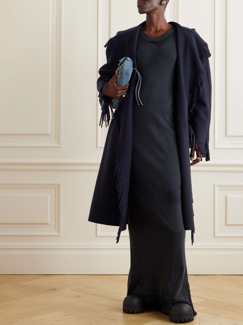 BALENCIAGA Fringed hooded brushed wool coat outlook