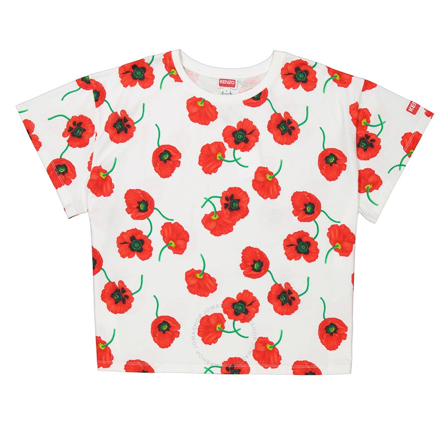 Kenzo Ladies White Poppy All-Over Logo T-Shirt - 1