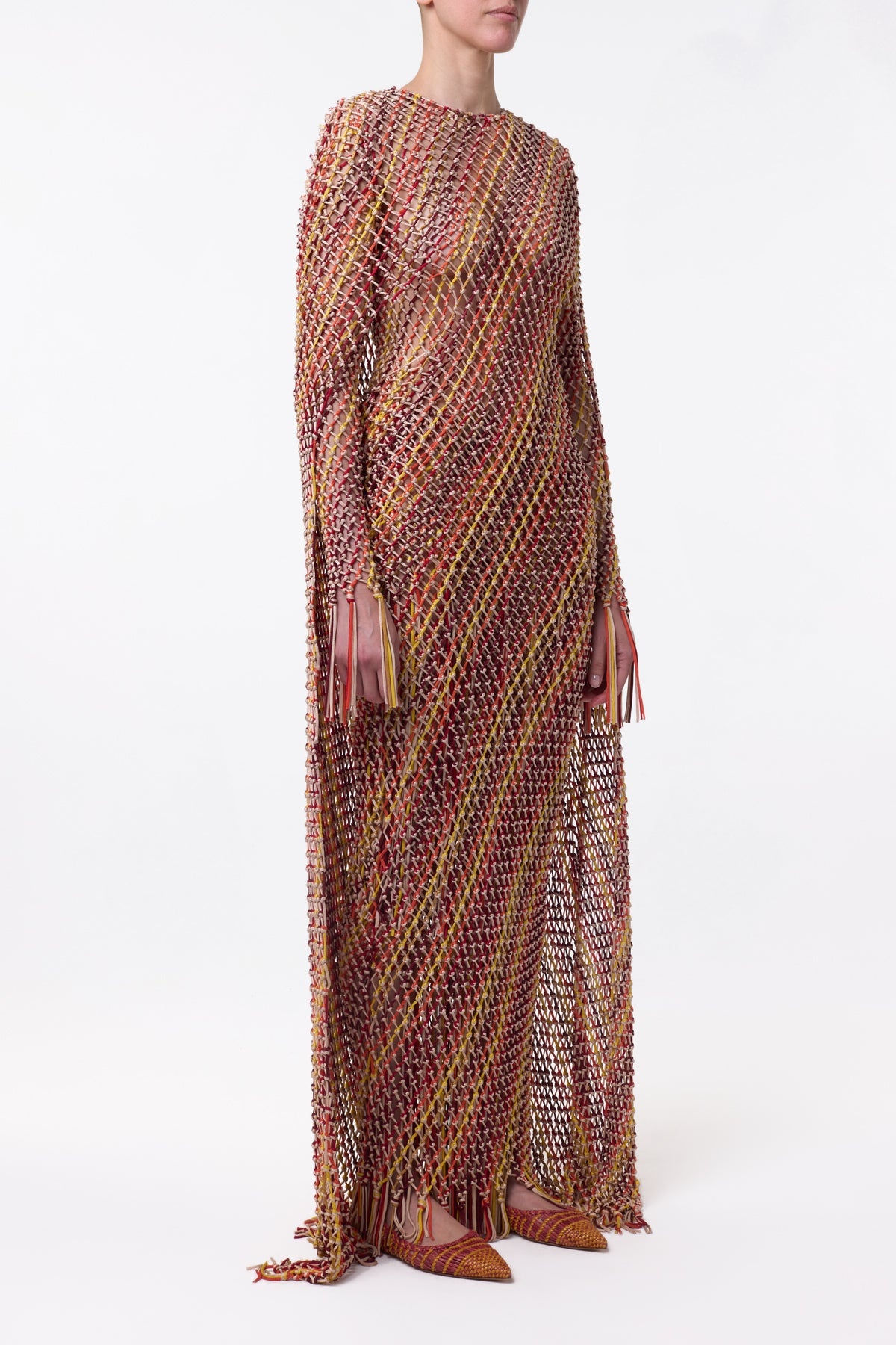 Matheia Fringe Macrame Maxi Dress in Multi Silk - 4