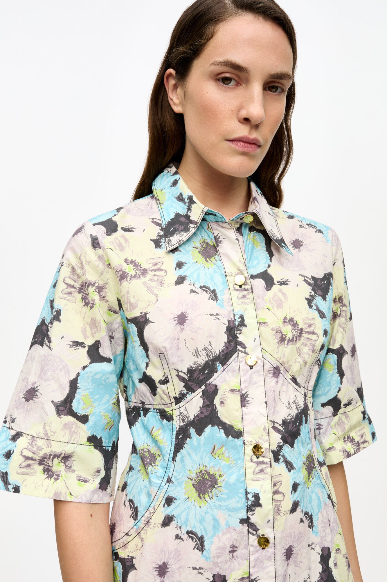 FLORAL PRINTED COTTON LONG SHIRT DRESS - 4