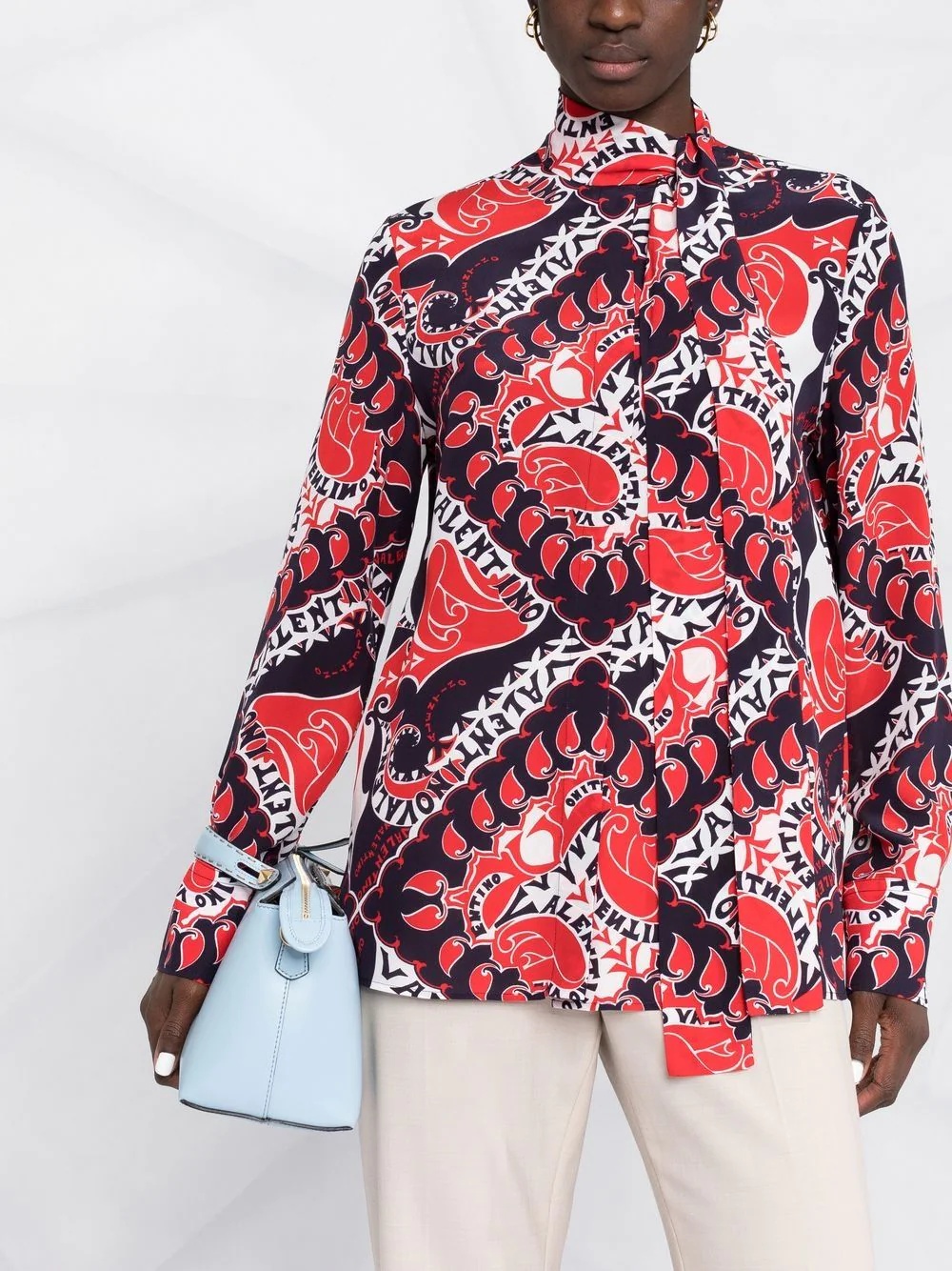 geometric logo-print pussybow blouse - 5