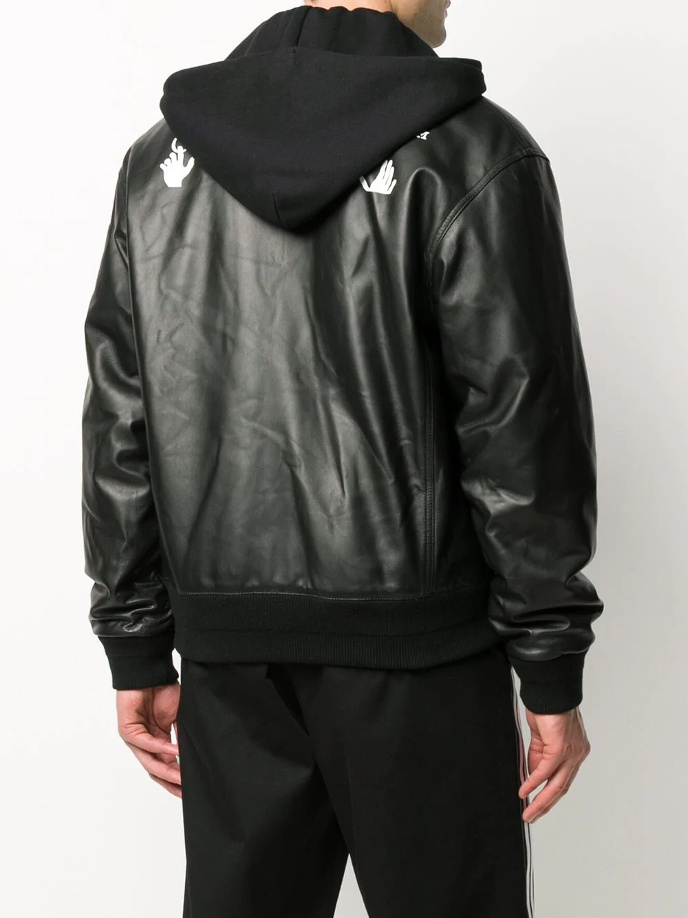 logo-print leather bomber jacket - 4