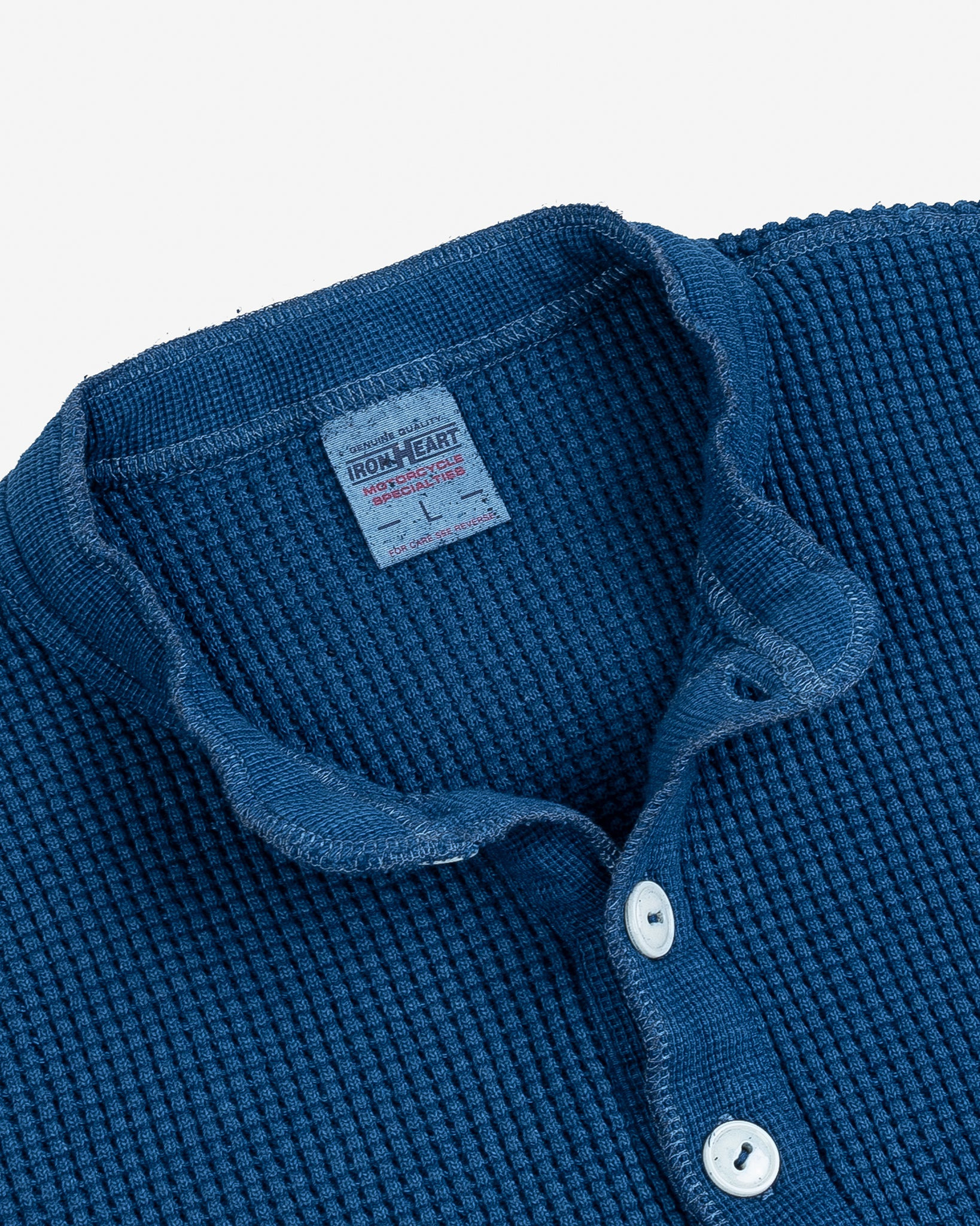 IHTL-1213-IND Waffle Knit Long Sleeved Thermal Henley - Indigo Dyed - 8