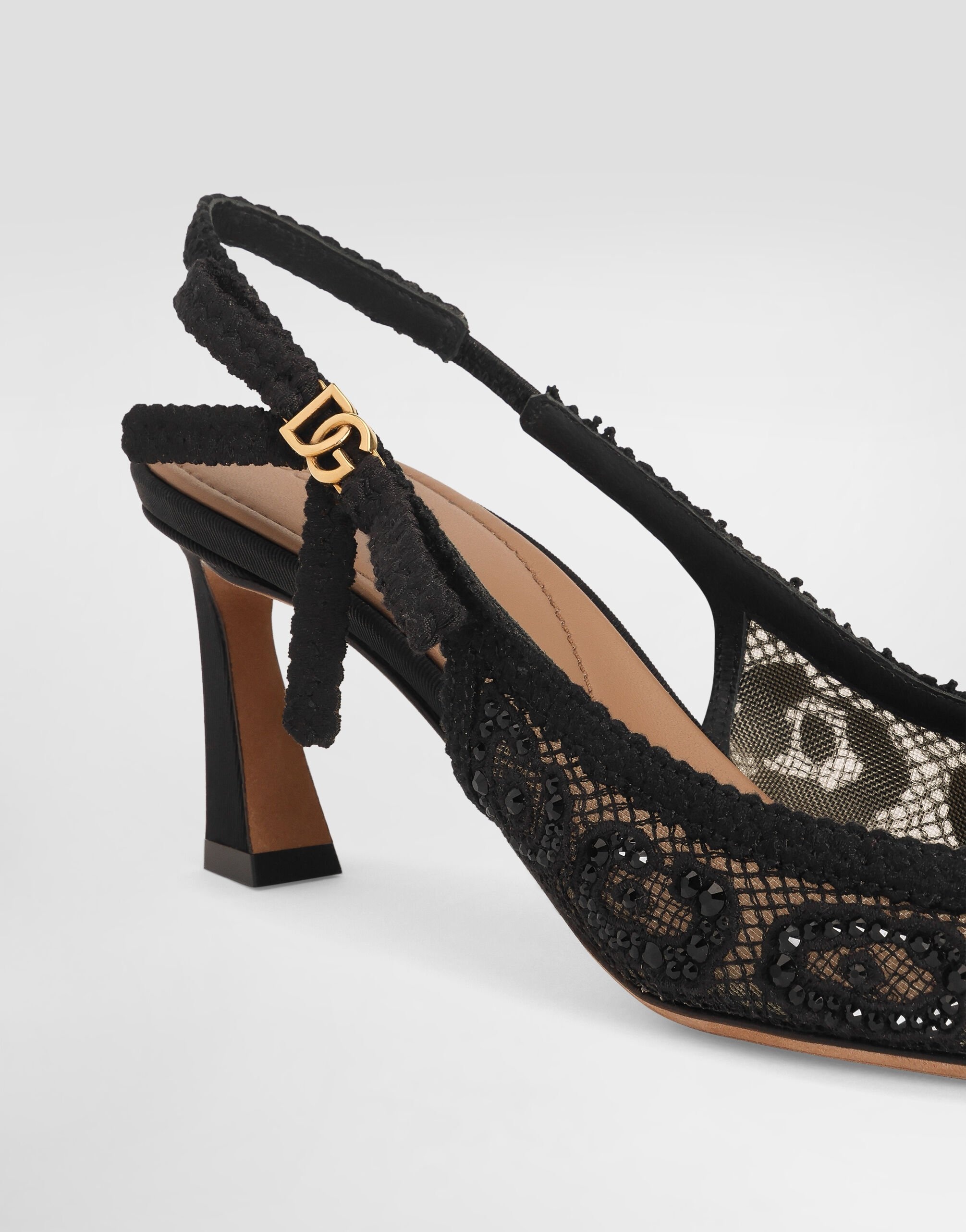 Leopard-design lace slingbacks with fusible rhinestones - 4