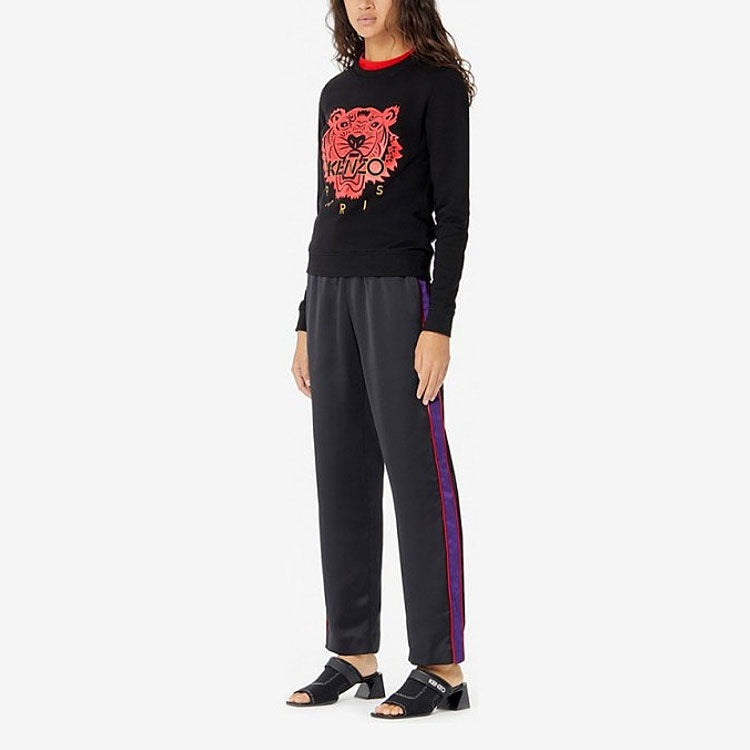 (WMNS) KENZO Tiger Head Cozy Round Neck Long Sleeves Hoodie Black FA52SW7054Z5-99 - 4