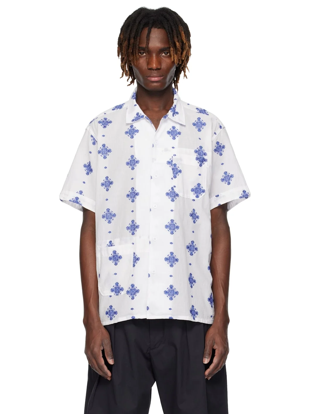 White & Blue Camp Shirt - 1