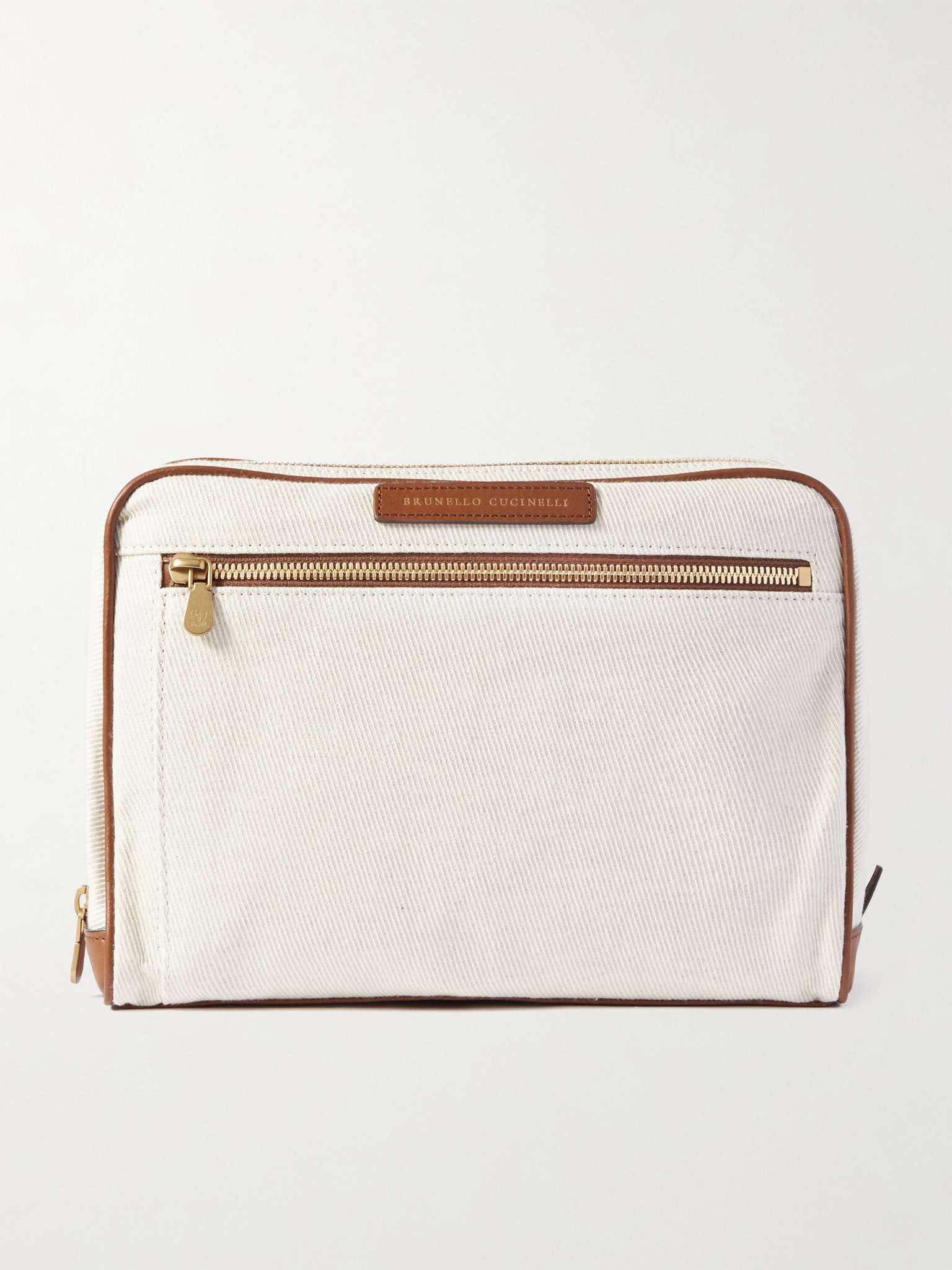 Leather-Trimmed Cotton and Linen-Blend Canvas Wash Bag - 1