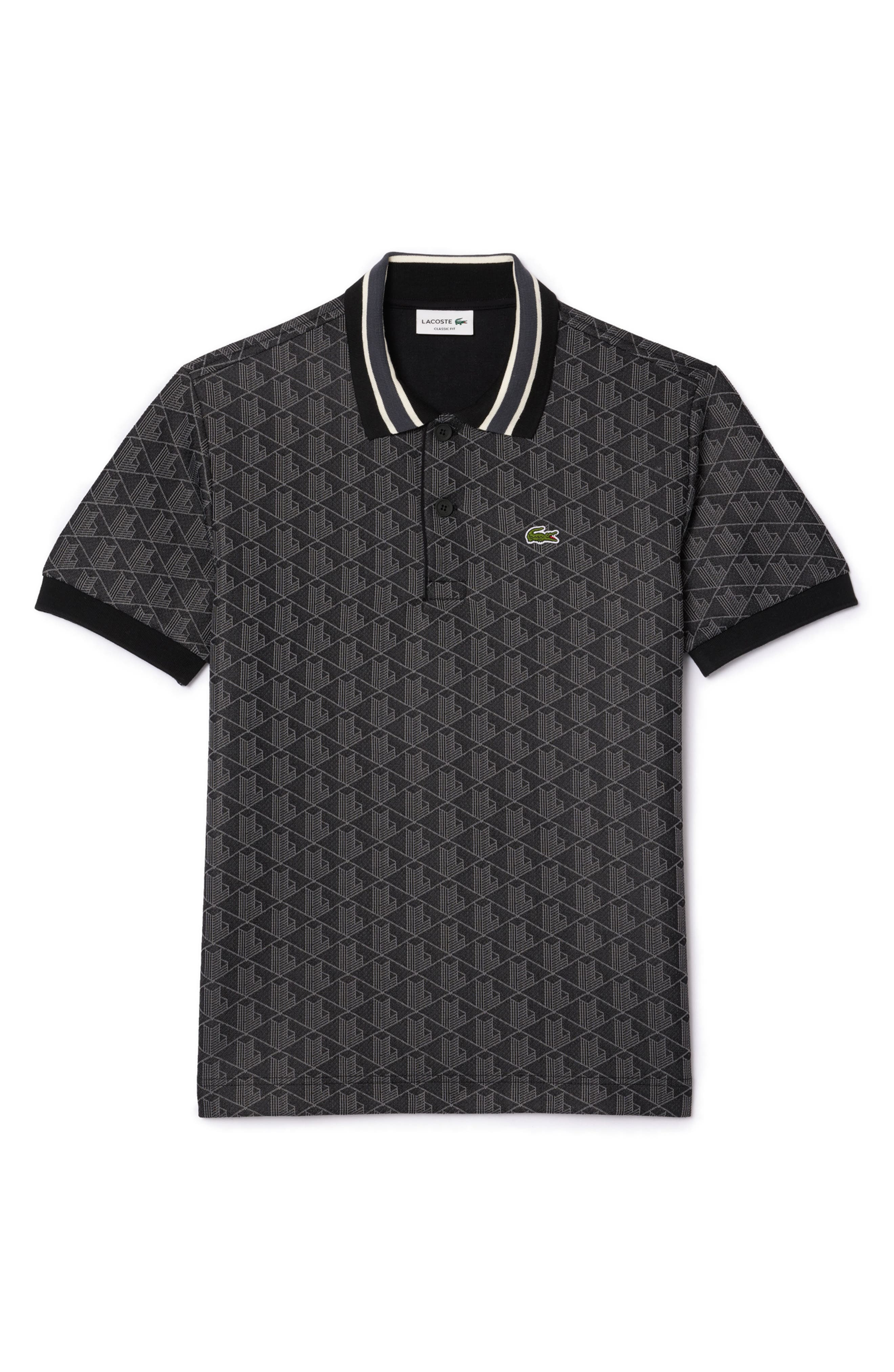 Lacoste Monogram Jacquard Polo in Black Graphite at Nordstrom - 4