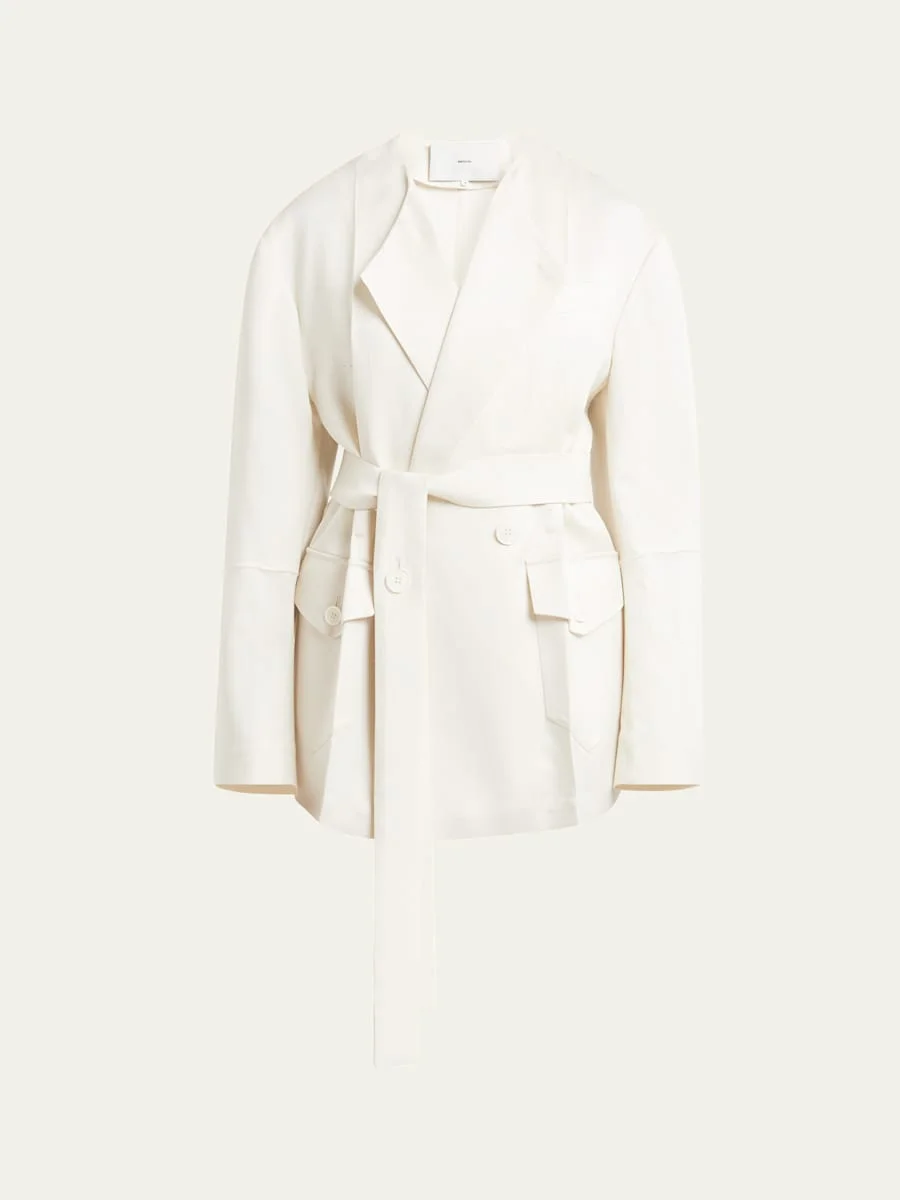 No Collar Origami Belted Wool Jacket - 1