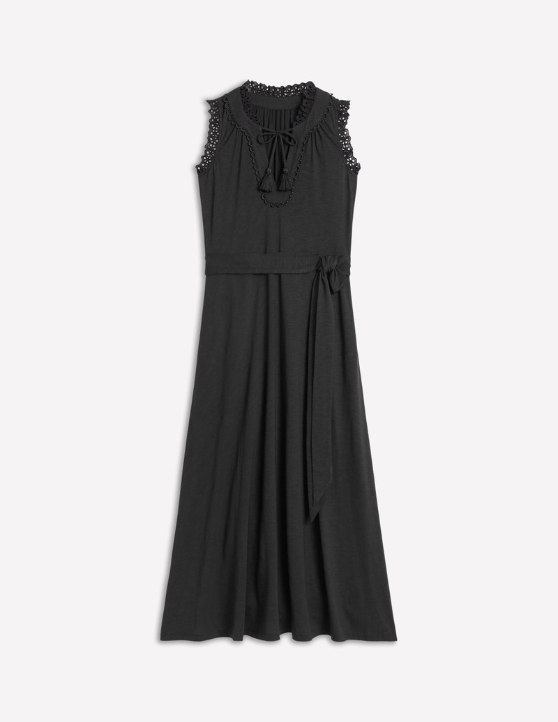 Aria Broderie Trim Midi Dress-Black 1