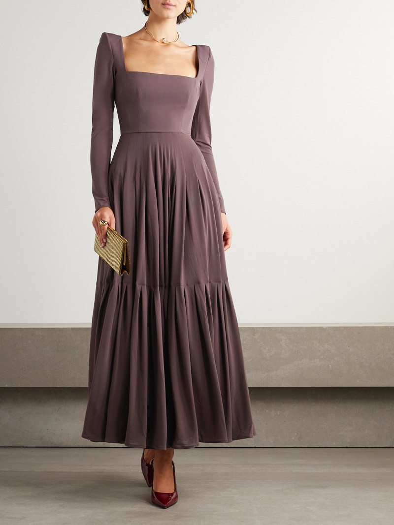 ALEX PERRY Tiered Pleated Recycled Stretch-crepe Maxi Dress outlook