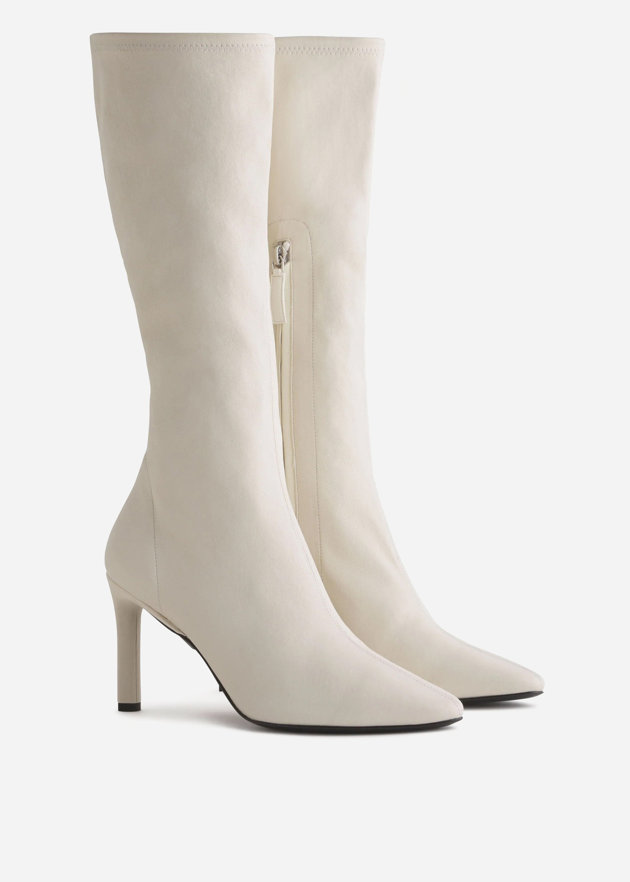 Pointed Stretch Leather Heel in Ivory - 2