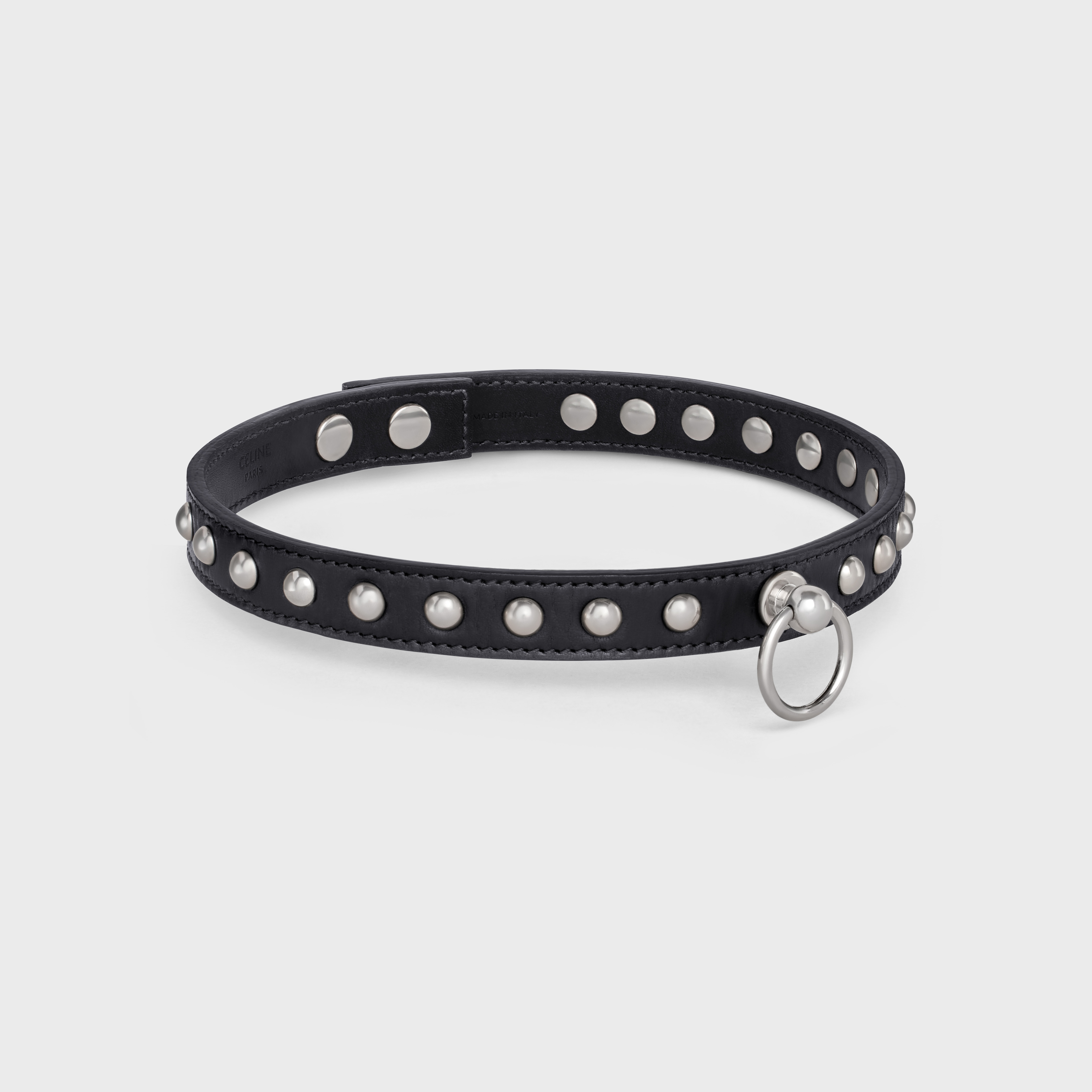 Stud Choker Celine Biker in Washed Calfskin and Brass with silver finish - 2