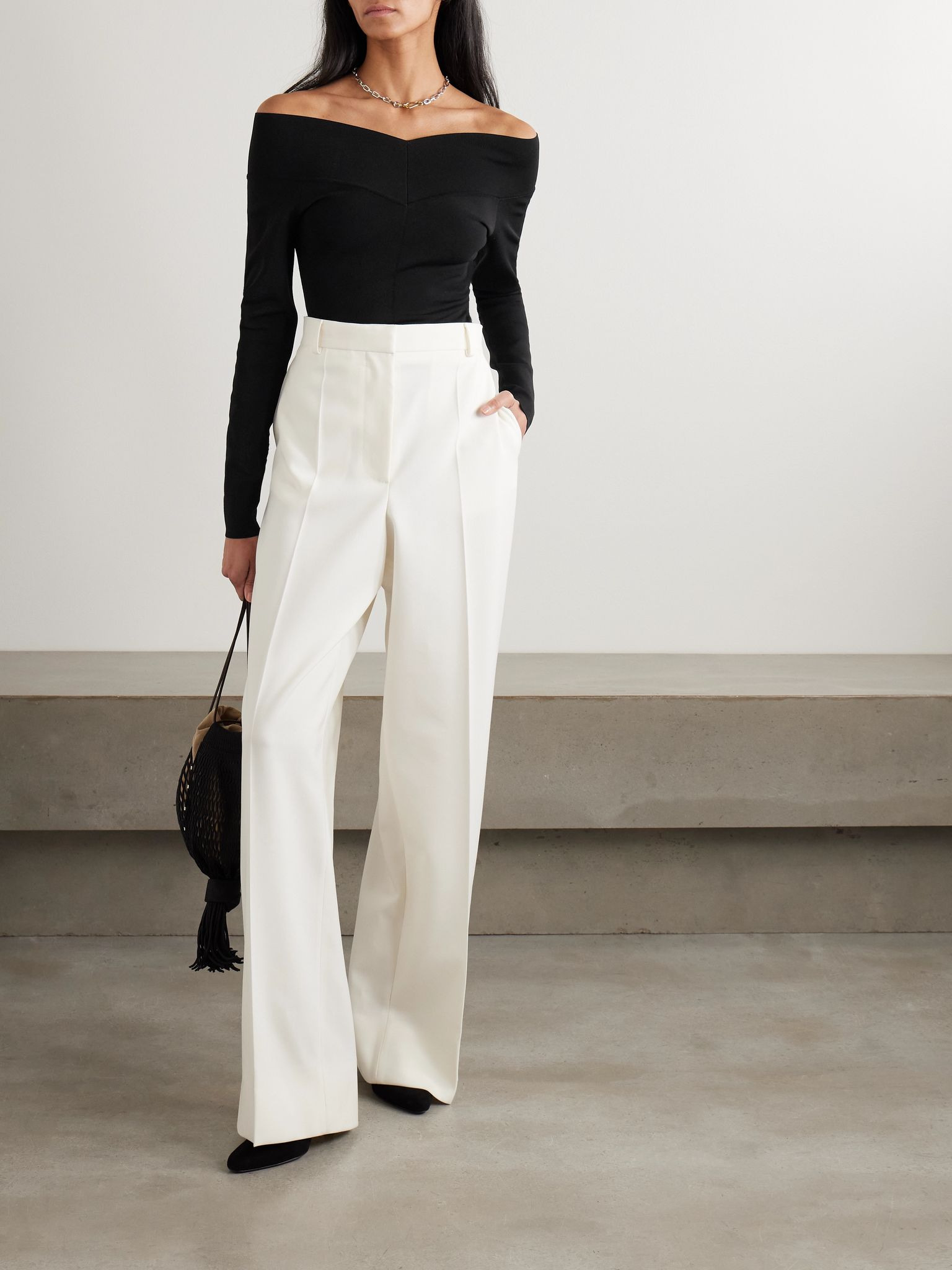 Off-the-shoulder paneled jersey top Black - 2