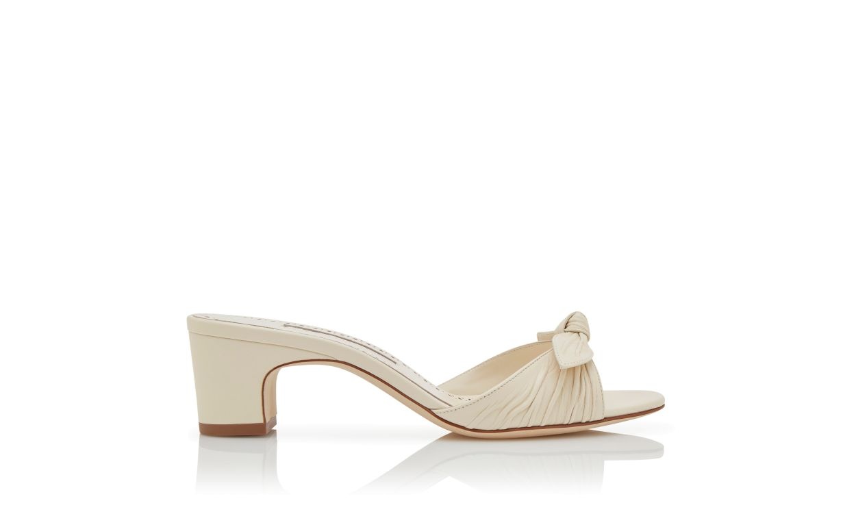 Cream Nappa Leather Bow Detail Mules - 1