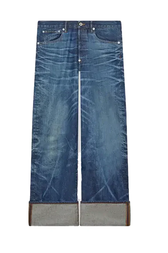 Kenzo Turn Up Wide Fit Jeans Stone Bl Dirty Blue Denim - 1