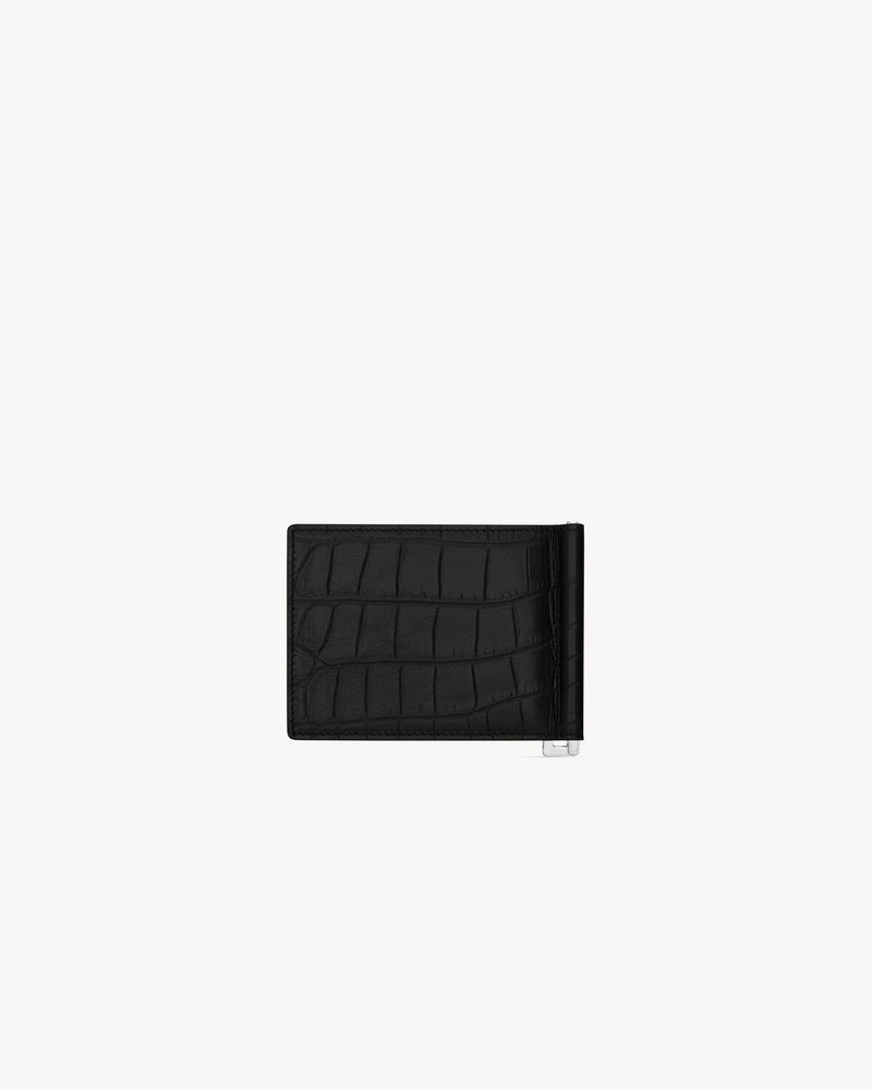 SAINT LAURENT SAINT LAURENT PARIS BILL CLIP WALLET IN CROCODILE-EMBOSSED LEATHER outlook