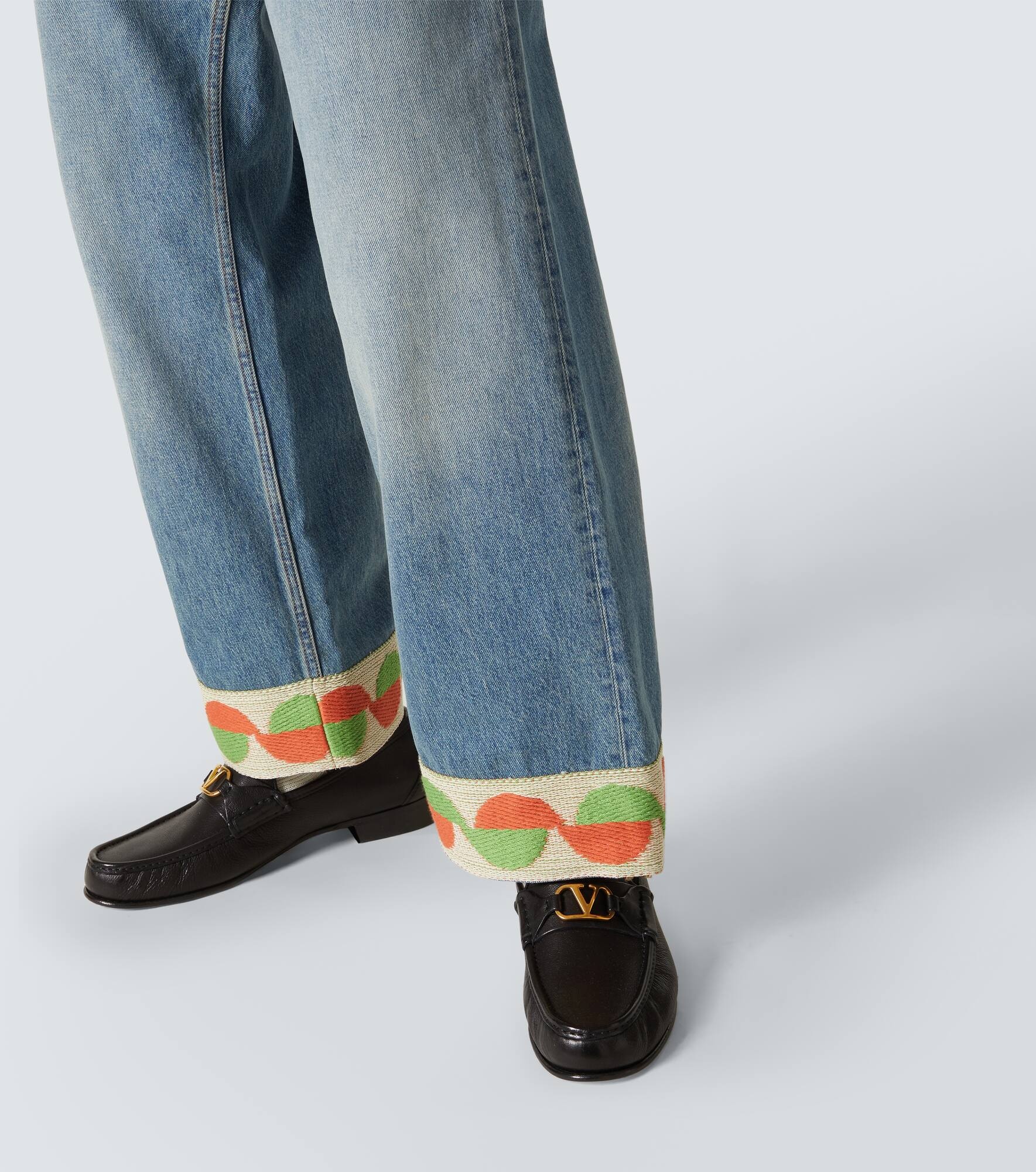 Jacquard-trimmed wide-leg jeans - 6