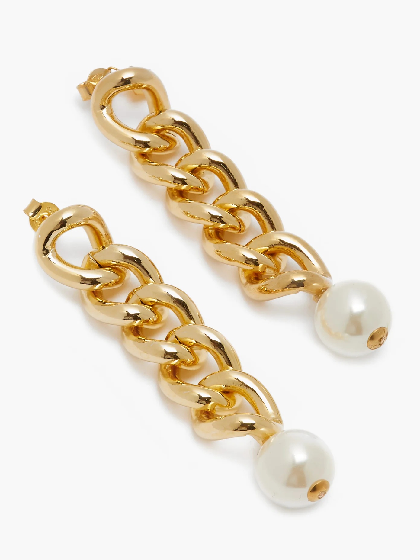 Canasta pearl-embellished curb-chain drop earrings - 2