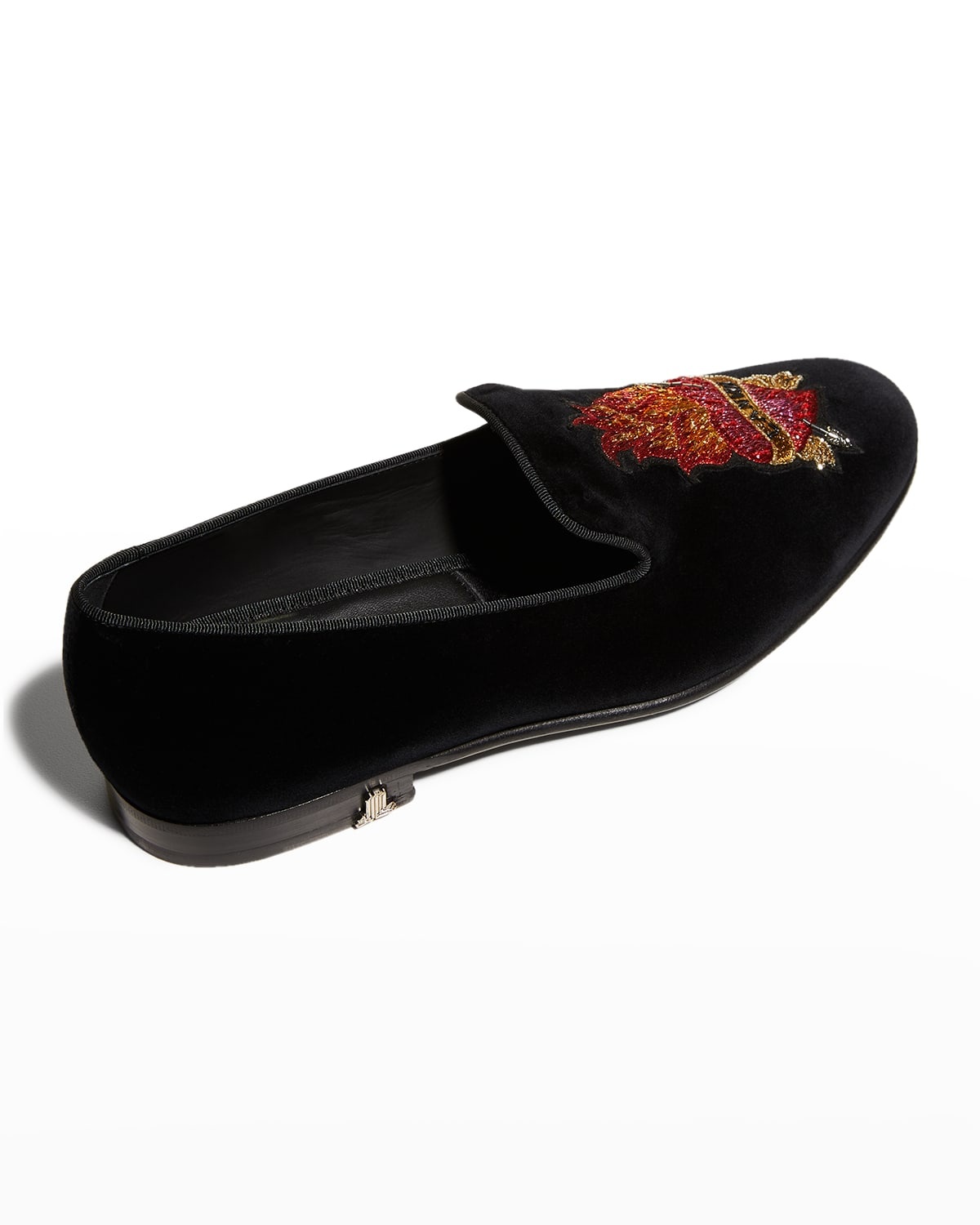 Men's Flaming Heart Leather & Velvet Smoking Shoes - 3