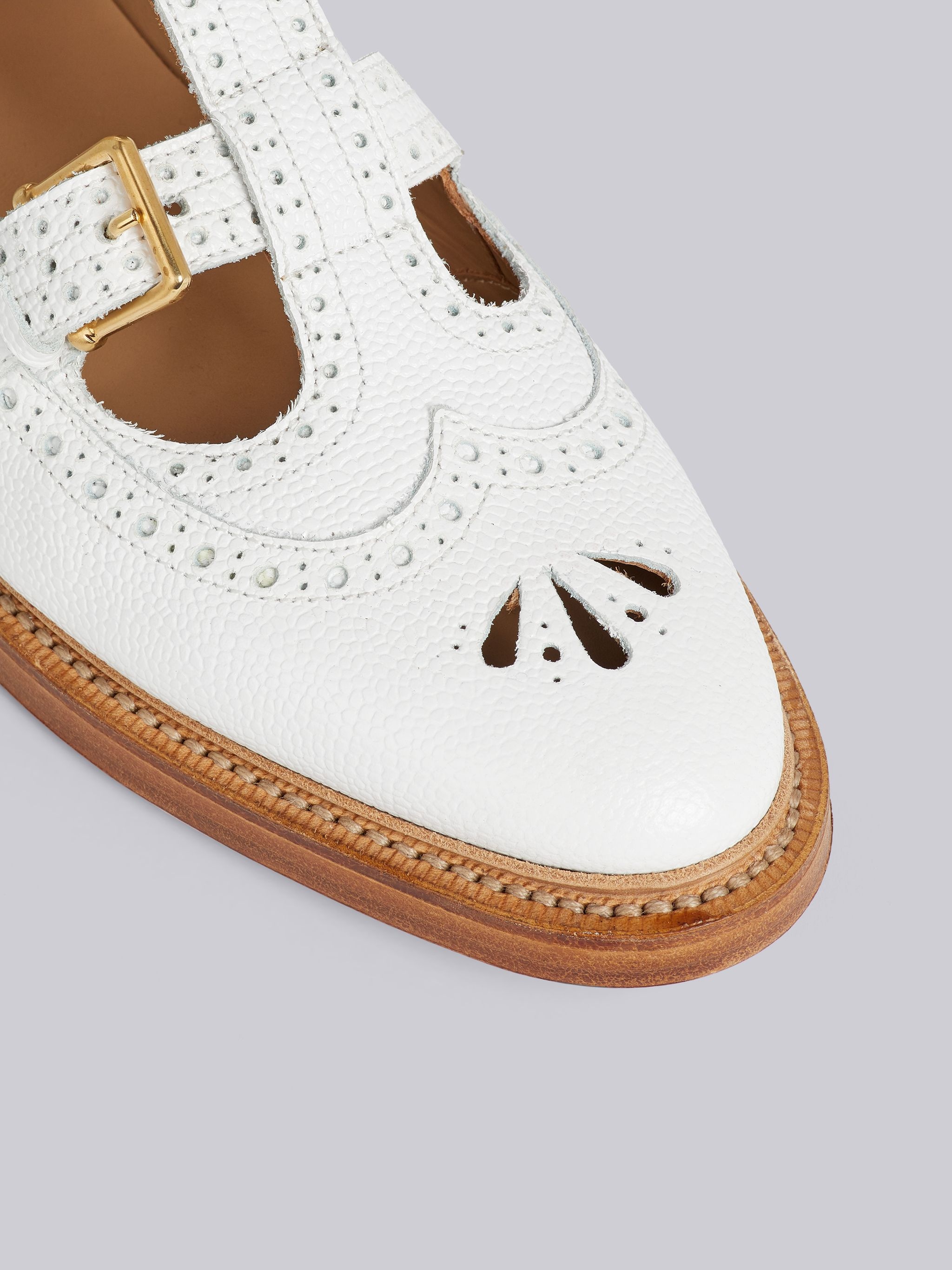 White Pebbled Calfskin 2-Strap T-Bar Thom John - 2