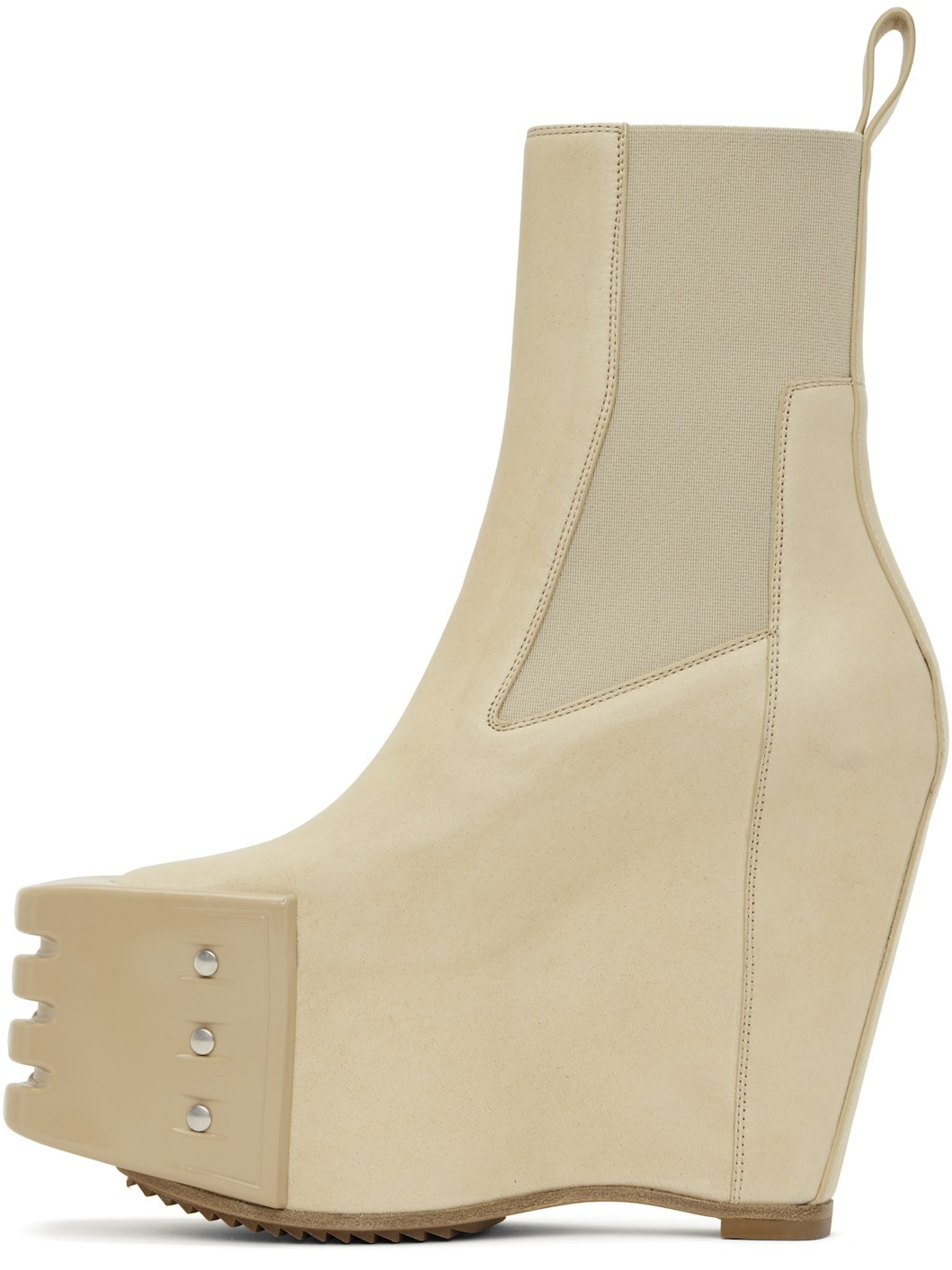 Beige Hollywood Grilled Wedge Beatle Chelsea Boots - 3
