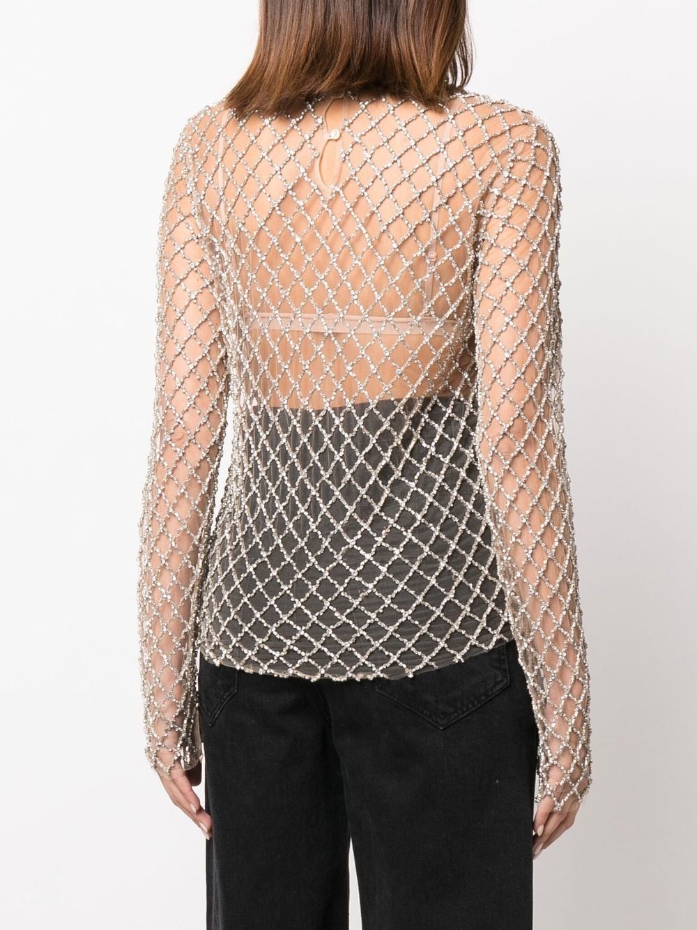 sheer crystal-embellished mesh top - 4