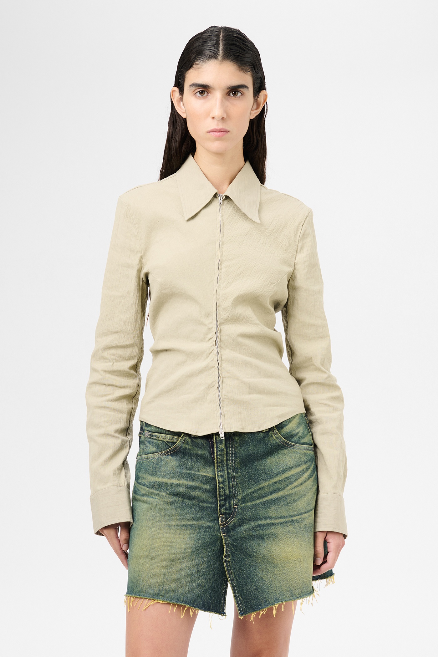 Slim Zip Shirt Dry Grass Rugged Lincot - 3